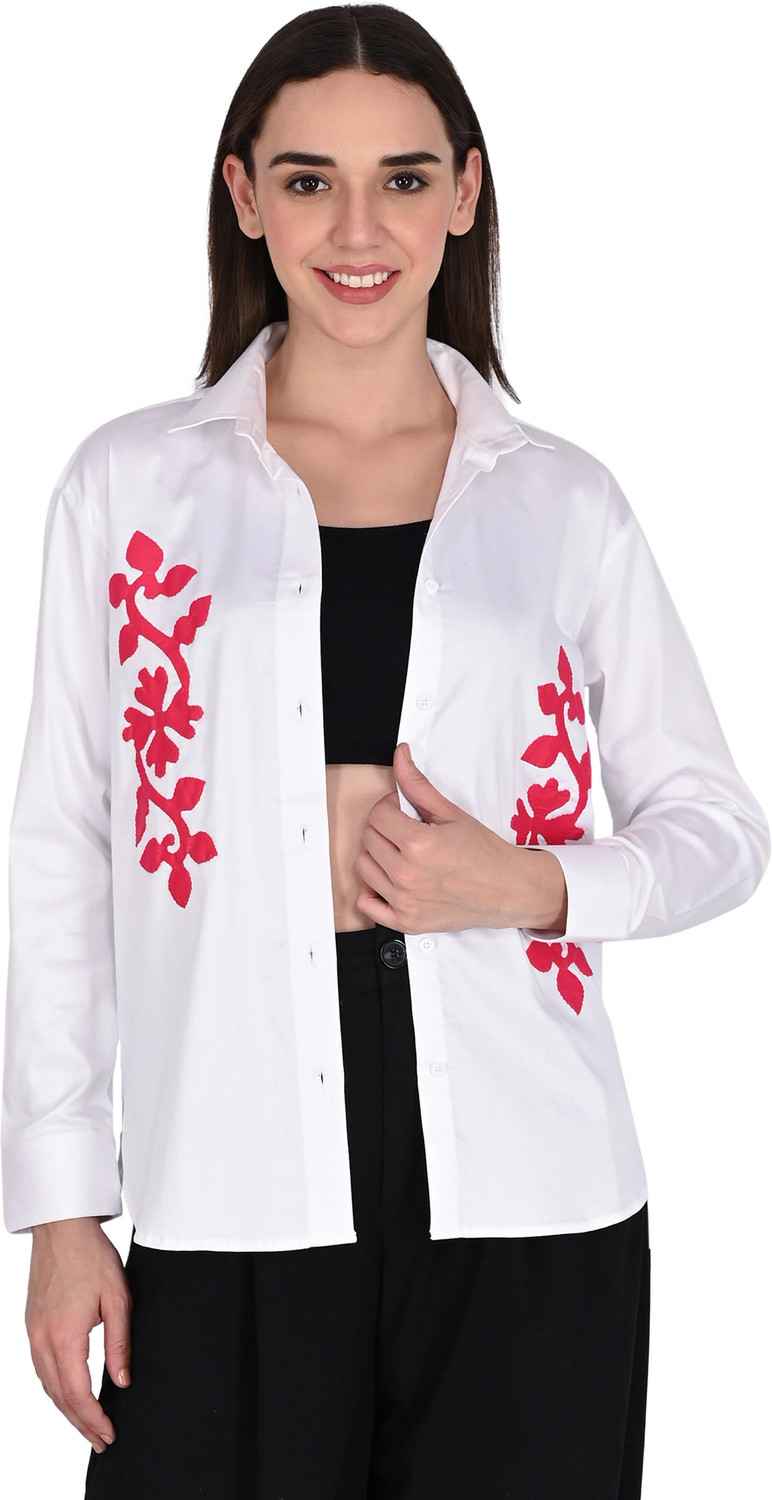 Image of Nayam By Lakshita Women Regular Fit Embroidered Mandarin Collar Casual Shirt