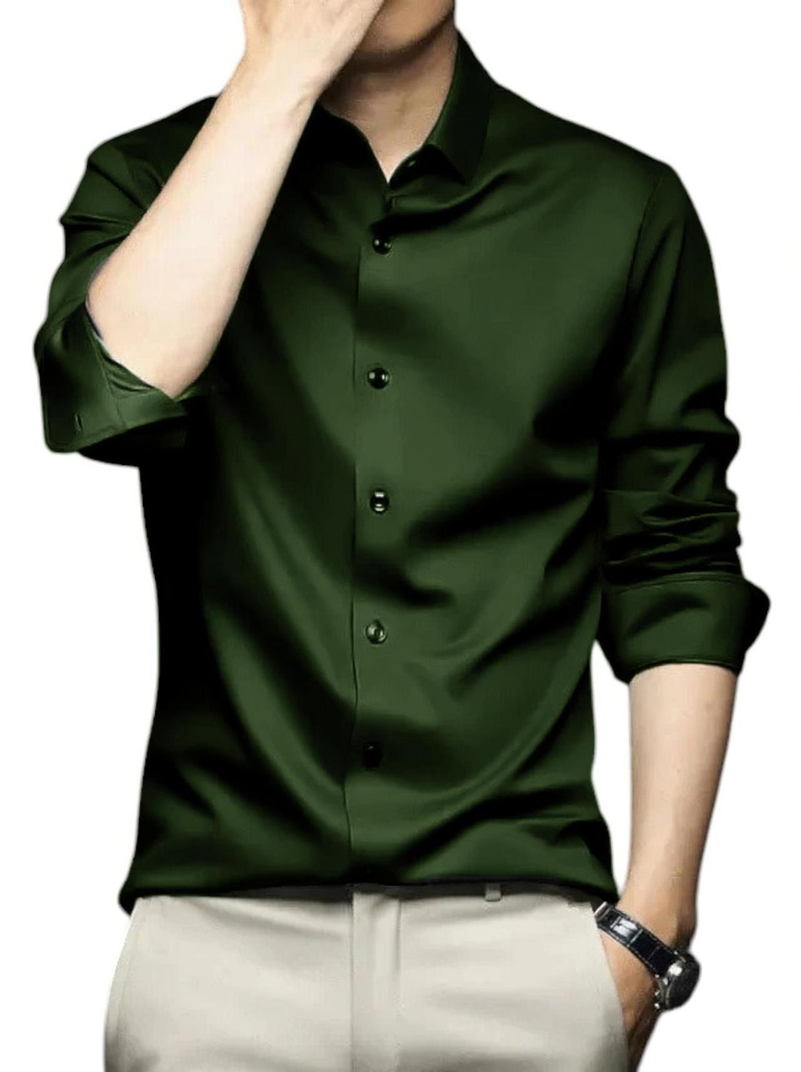 Image of JINIK Men Regular Fit Self Design Mandarin Collar Casual Shirt