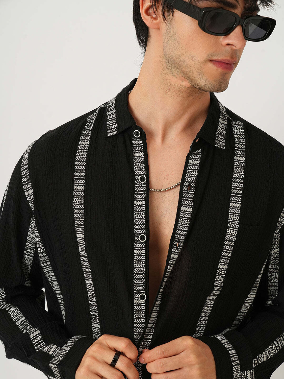 Image of VASTRADO Men Oversized Fit Checkered Cut Away Collar Casual Shirt