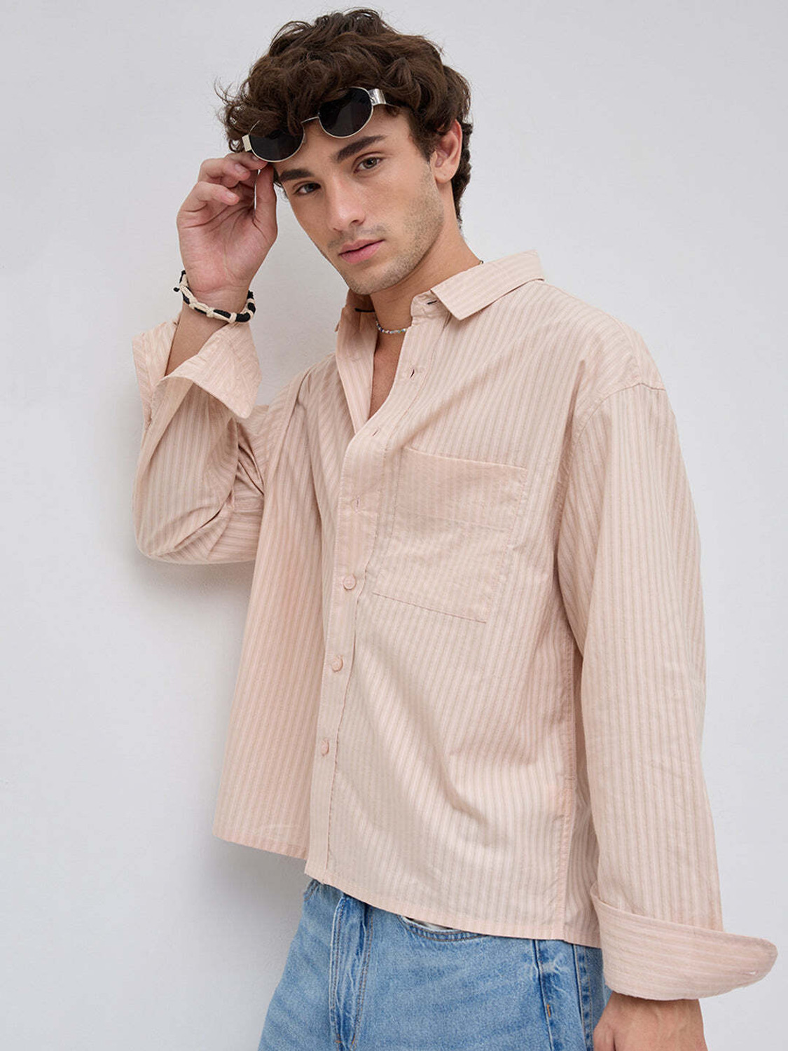 Image of VASTRADO Men Oversized Fit Solid Cut Away Collar Casual Shirt