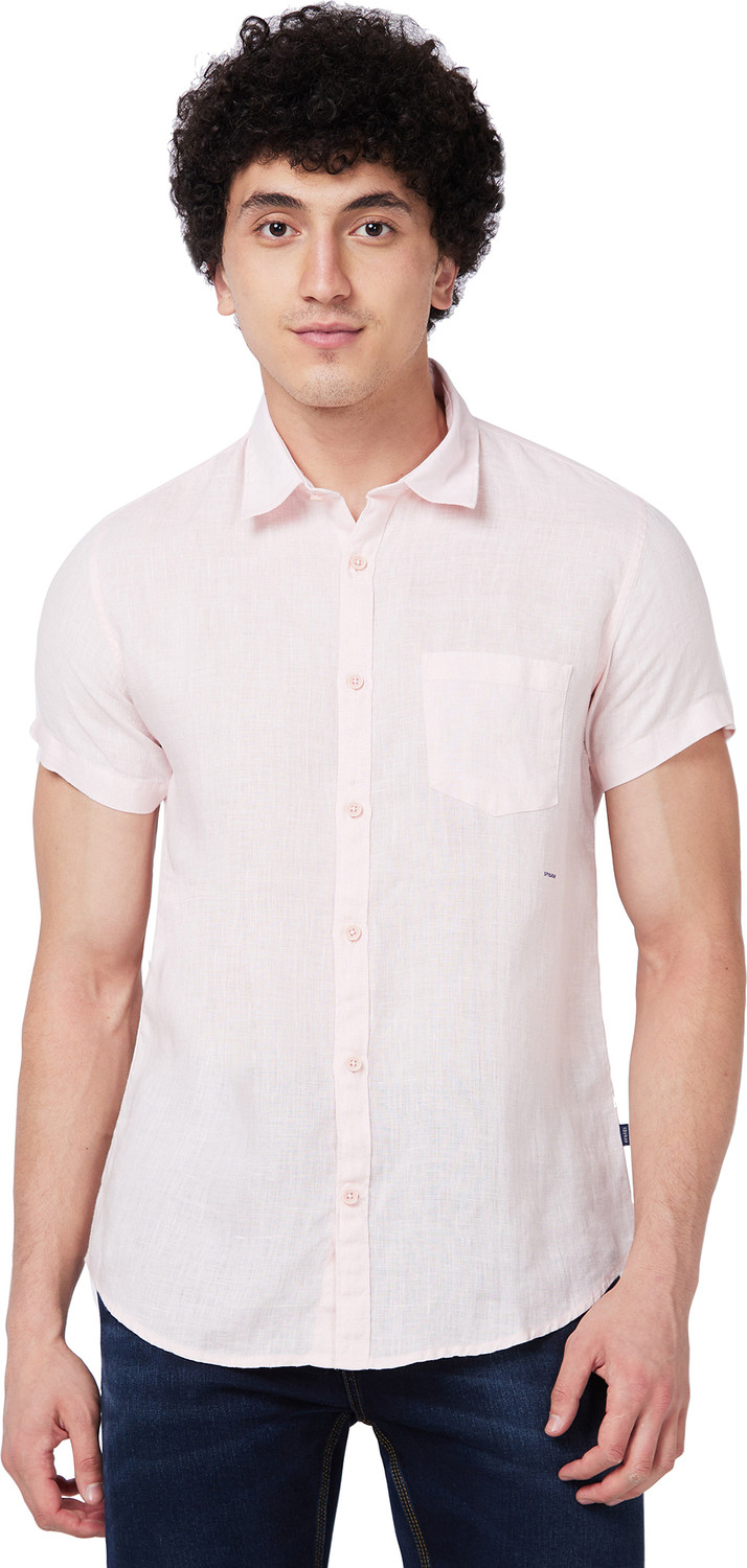 Image of Spykar Men Regular Fit Solid Slim Collar Casual Shirt