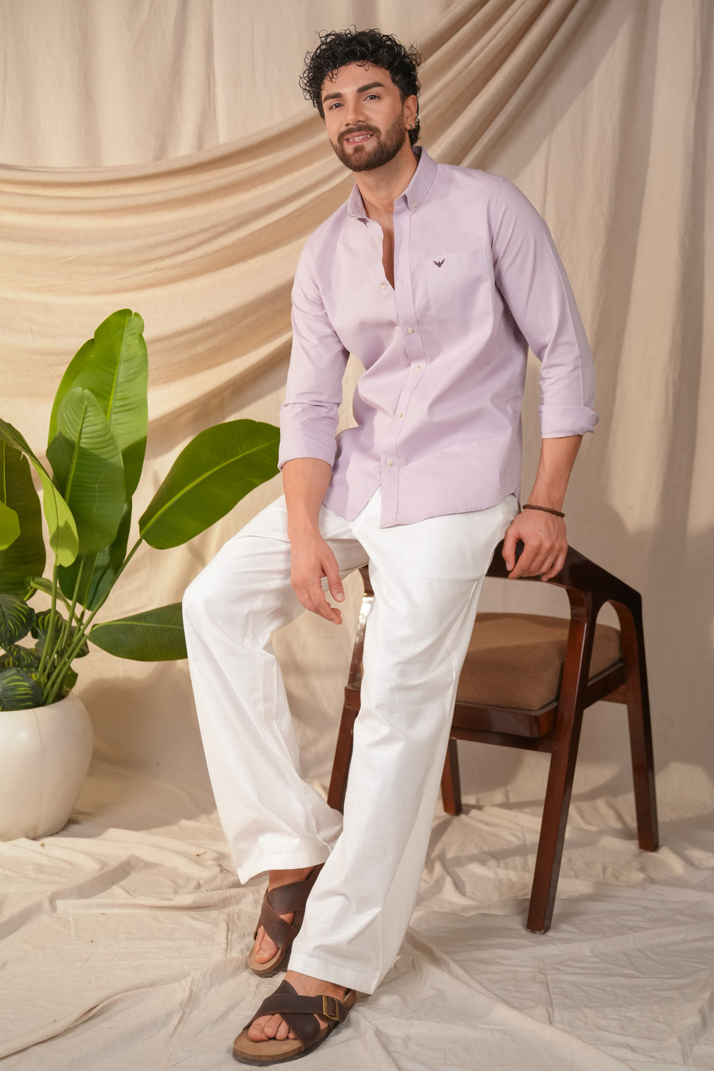 Image of PERCH Men Slim Fit Solid Button Down Collar Casual Shirt