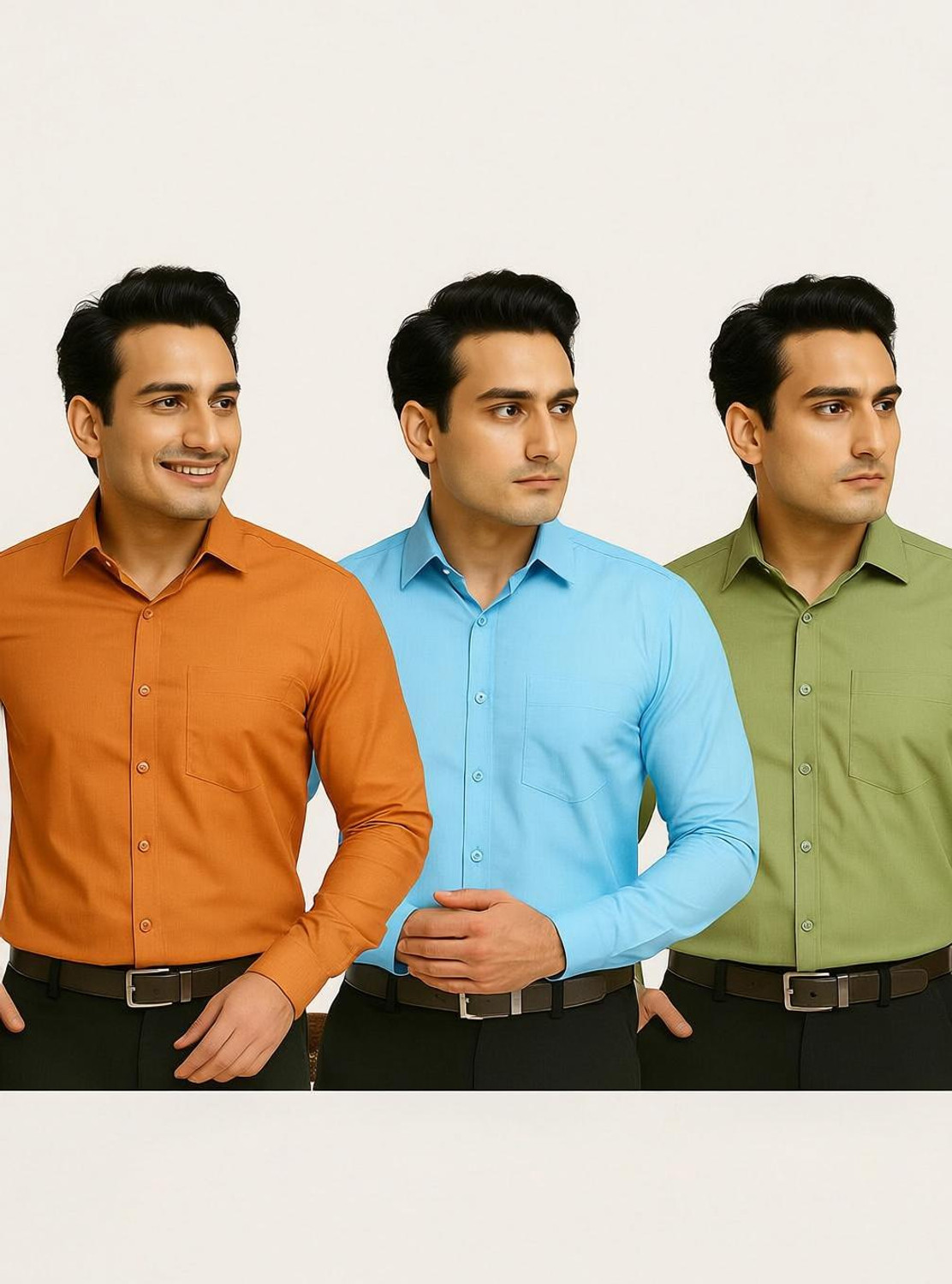 Image of youth first Men Regular Fit Solid Spread Collar Casual Shirt (Pack of 2)