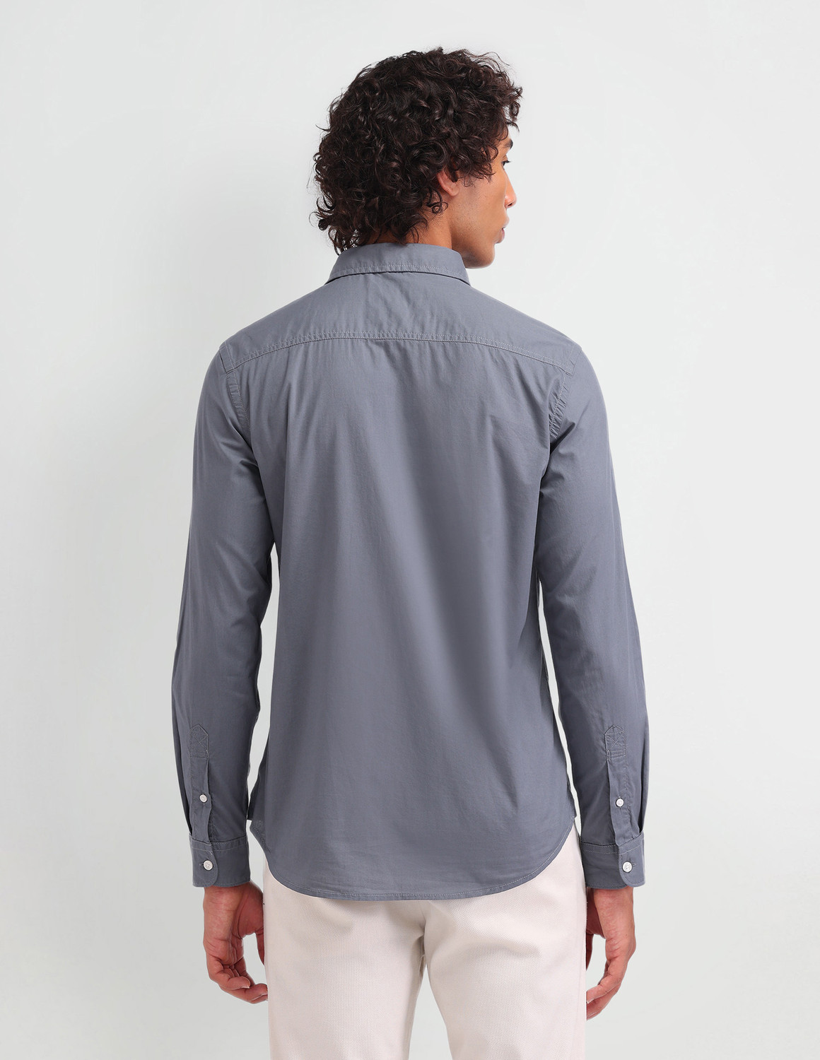 Image of U.S. POLO ASSN. Men Slim Fit Solid Spread Collar Casual Shirt