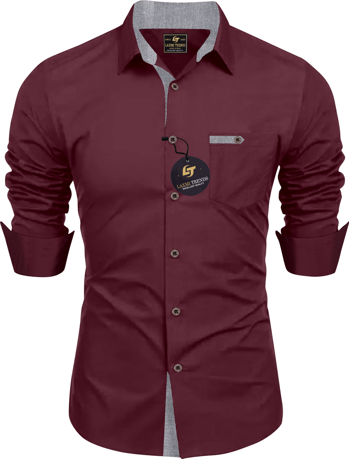 Image of BROCON Men Regular Fit Solid Button Down Collar Casual Shirt