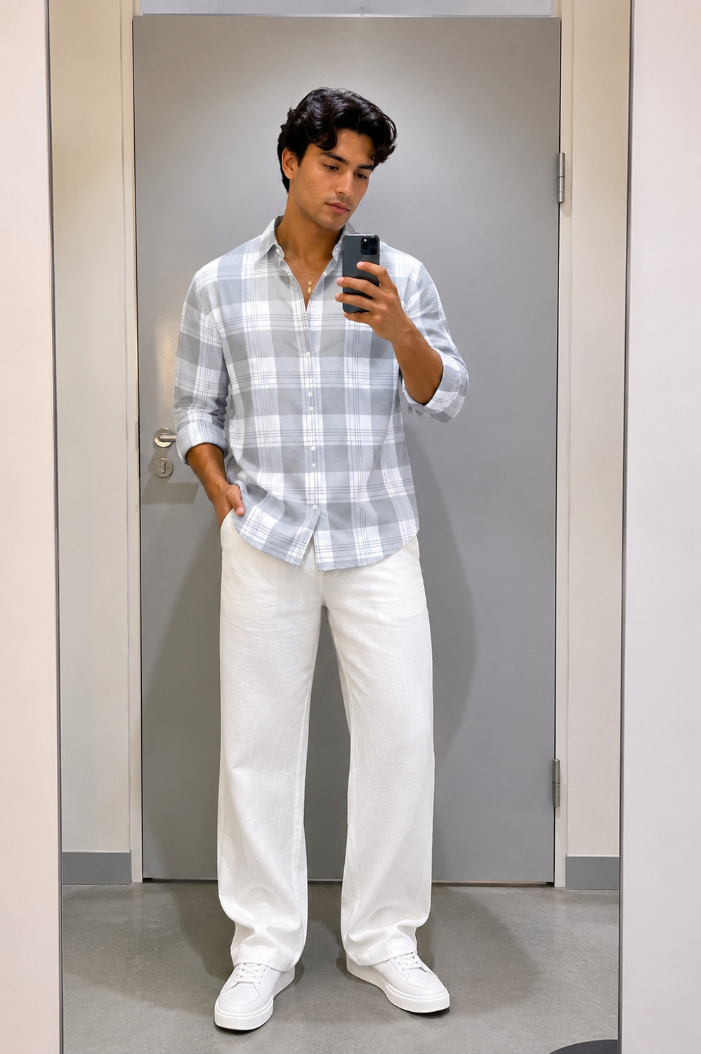 SHIRTZONE Men Checkered Casual Grey Shirt - Image 4