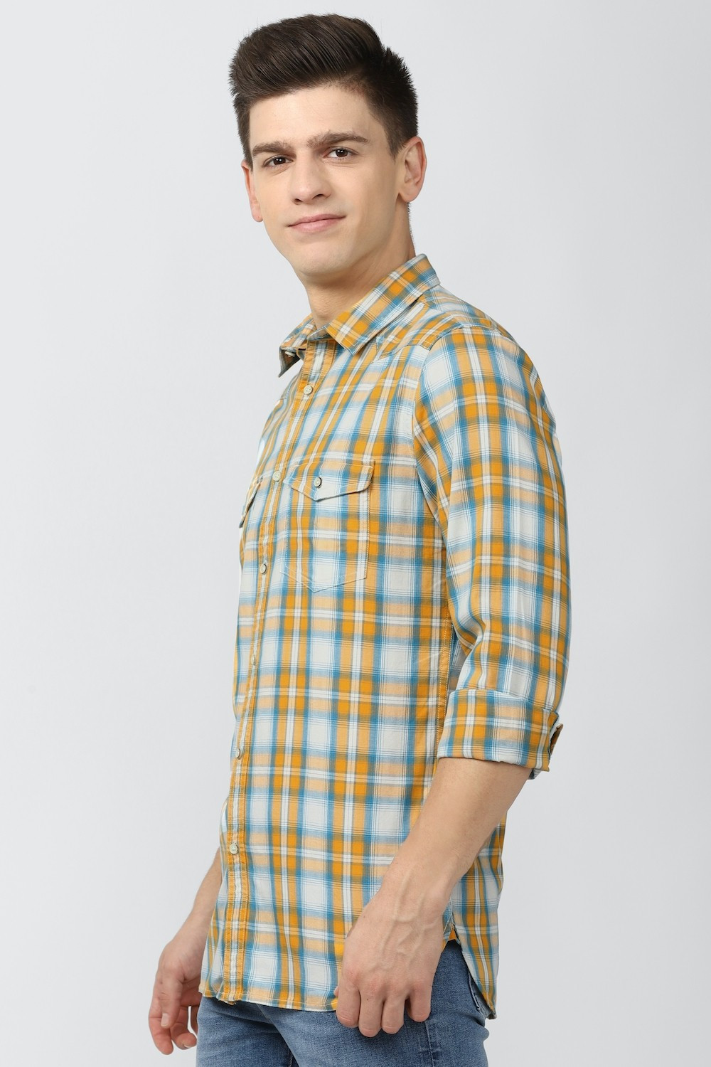 Image of PETER ENGLAND Men Super Slim Fit Checkered Spread Collar Casual Shirt