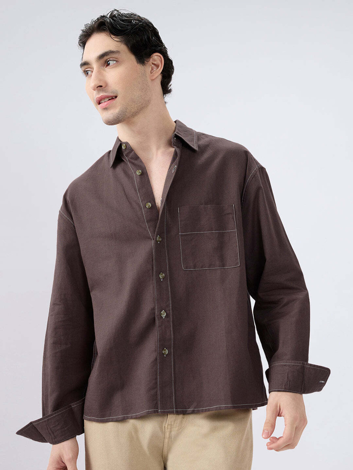 Image of VASTRADO Men Regular Fit Solid Cut Away Collar Casual Shirt