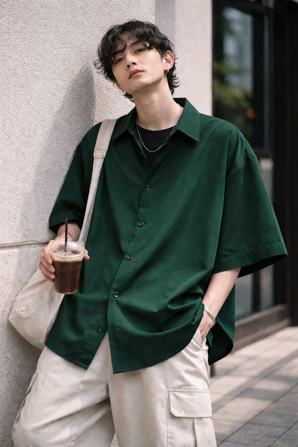 Image of SHABIB Men Relaxed Fit Solid Spread Collar Casual Shirt
