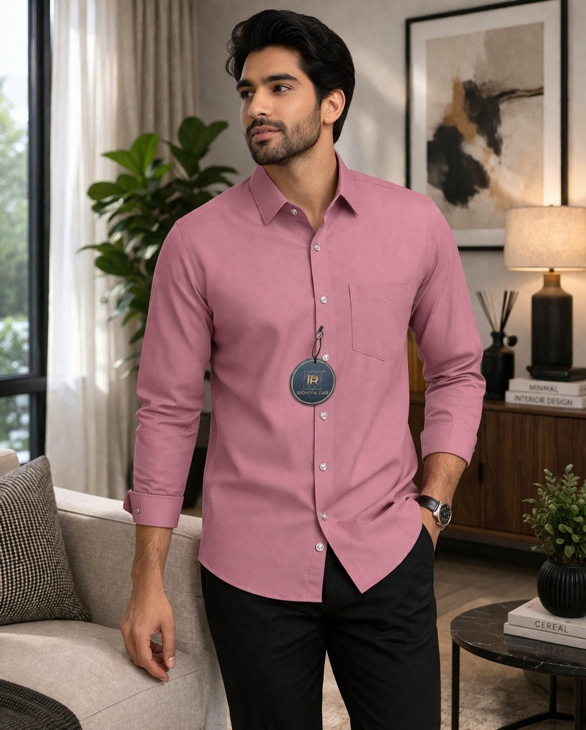 Image of VODPROS Men Regular Fit Solid Curved Collar Casual Shirt