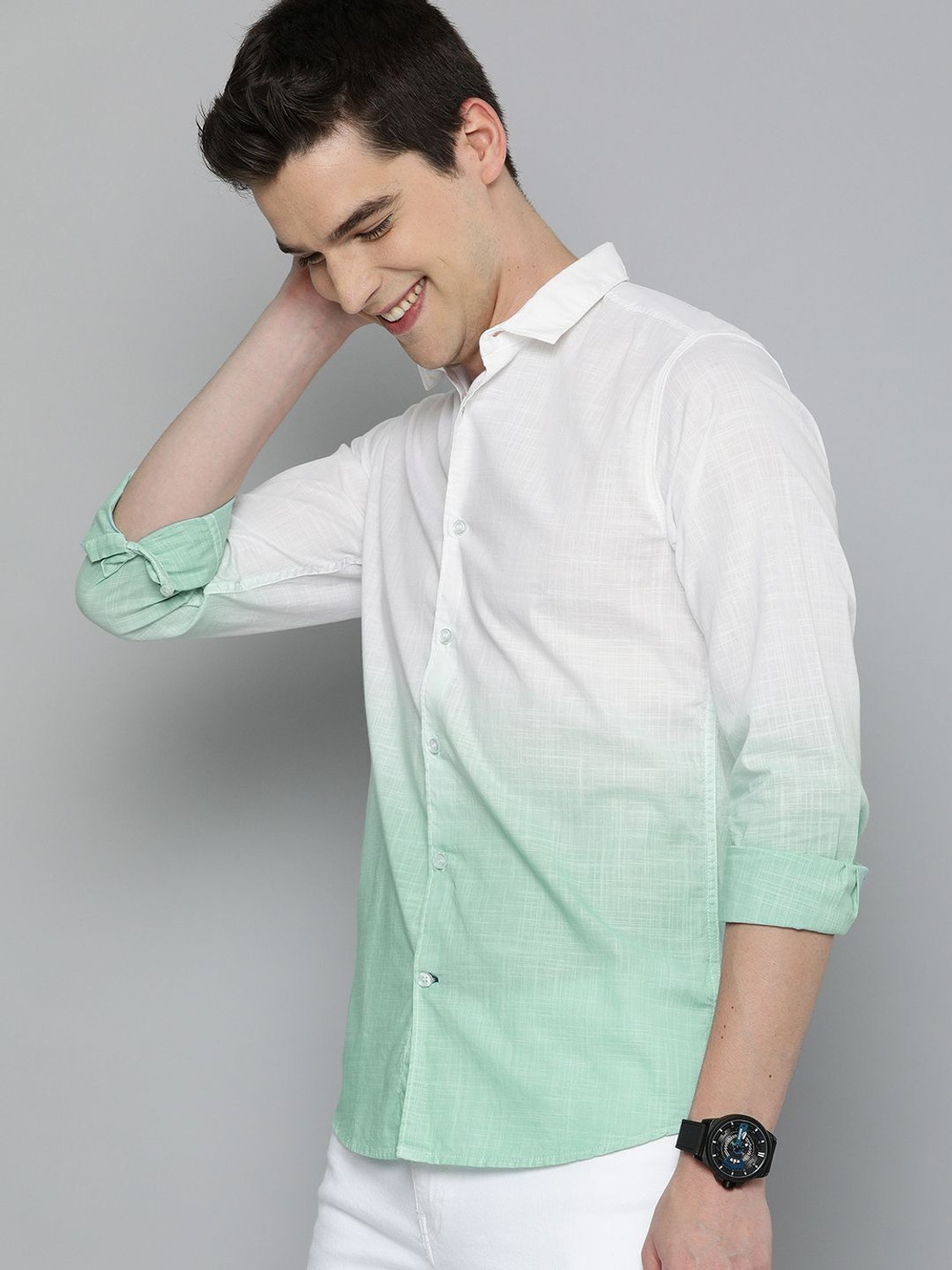 Image of Mast & Harbour Men Regular Fit Dyed /Ombre Spread Collar Casual Shirt