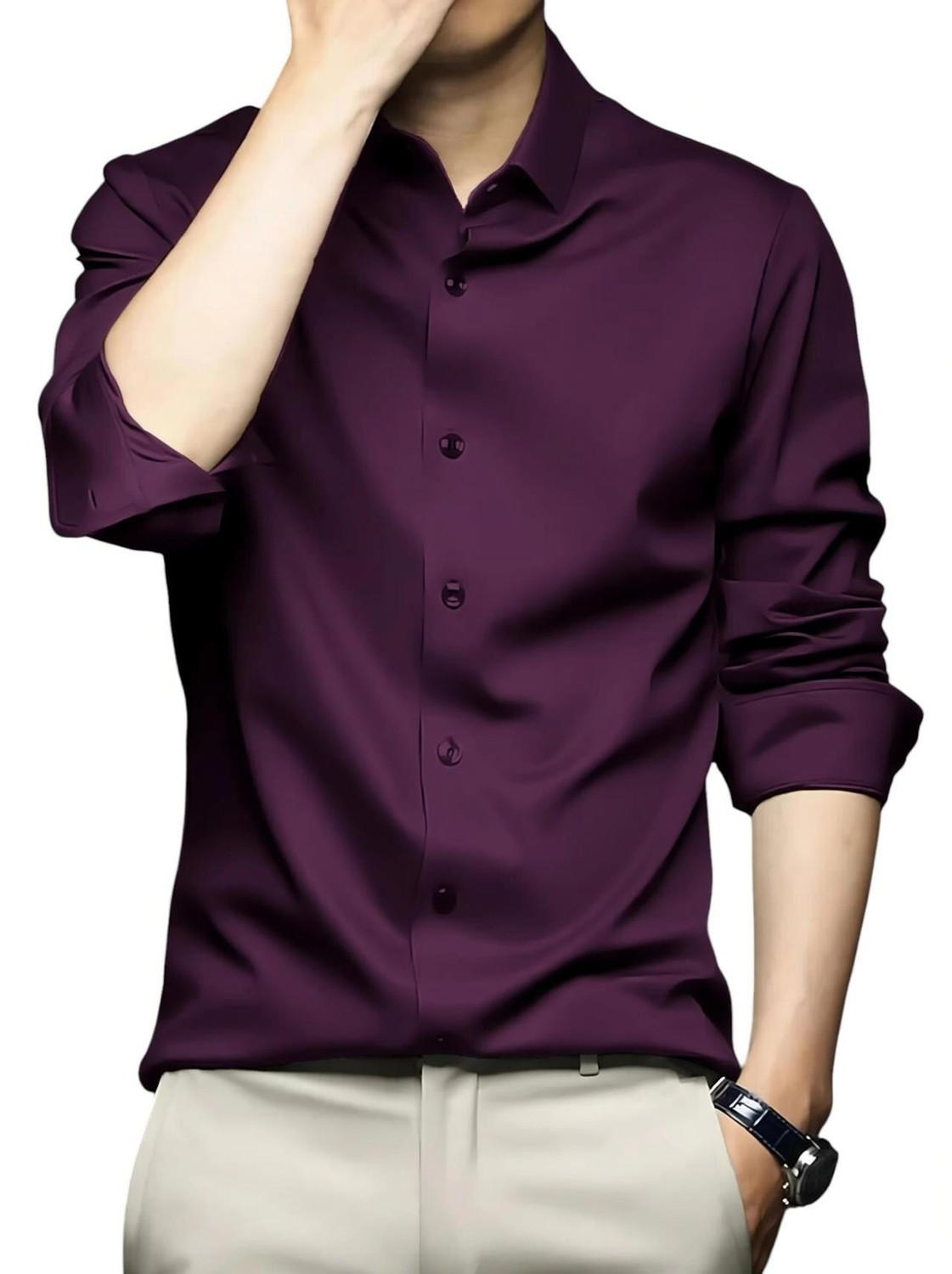 Image of JINIK Men Regular Fit Self Design Mandarin Collar Casual Shirt