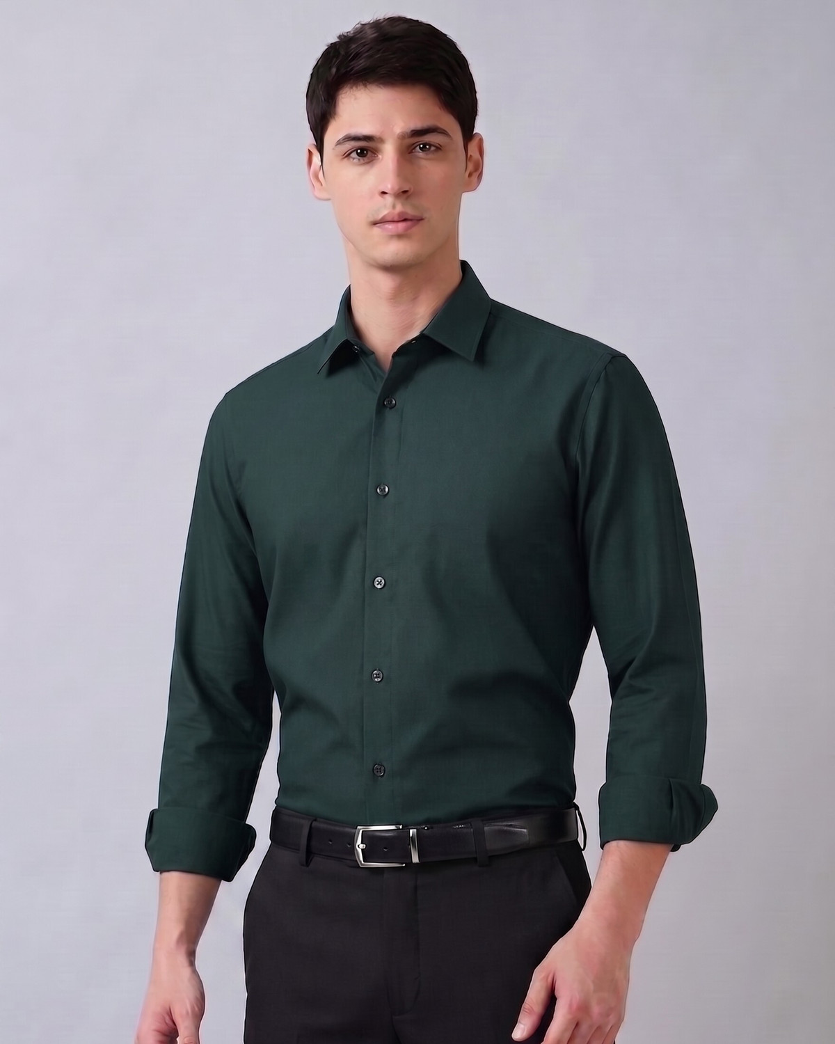 Image of Raymond Men Slim Fit Solid Cut Away Collar Formal Shirt