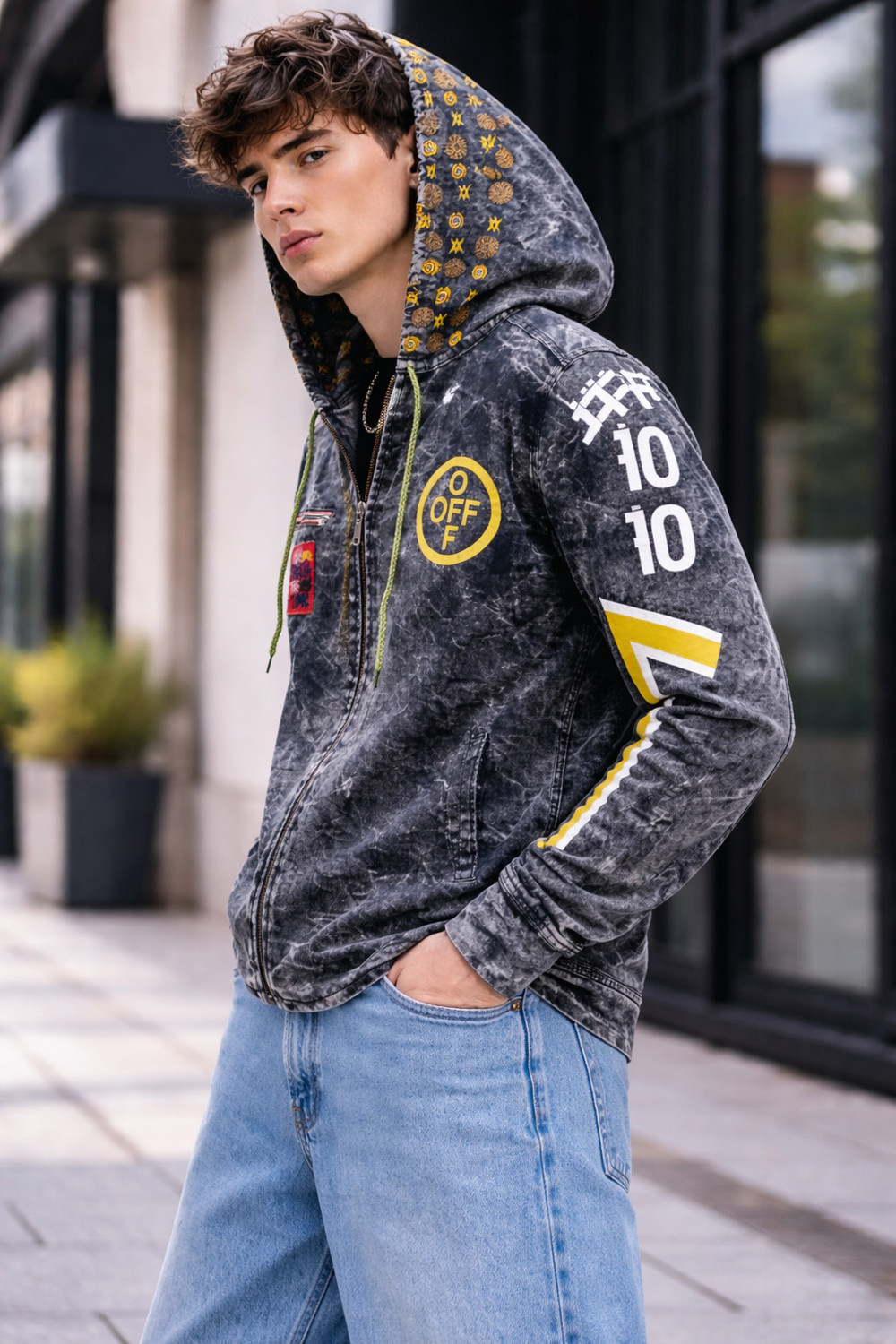 Image of Clubble Men Regular Fit Washed, Graphic Print, Printed Hood Collar Casual Shirt