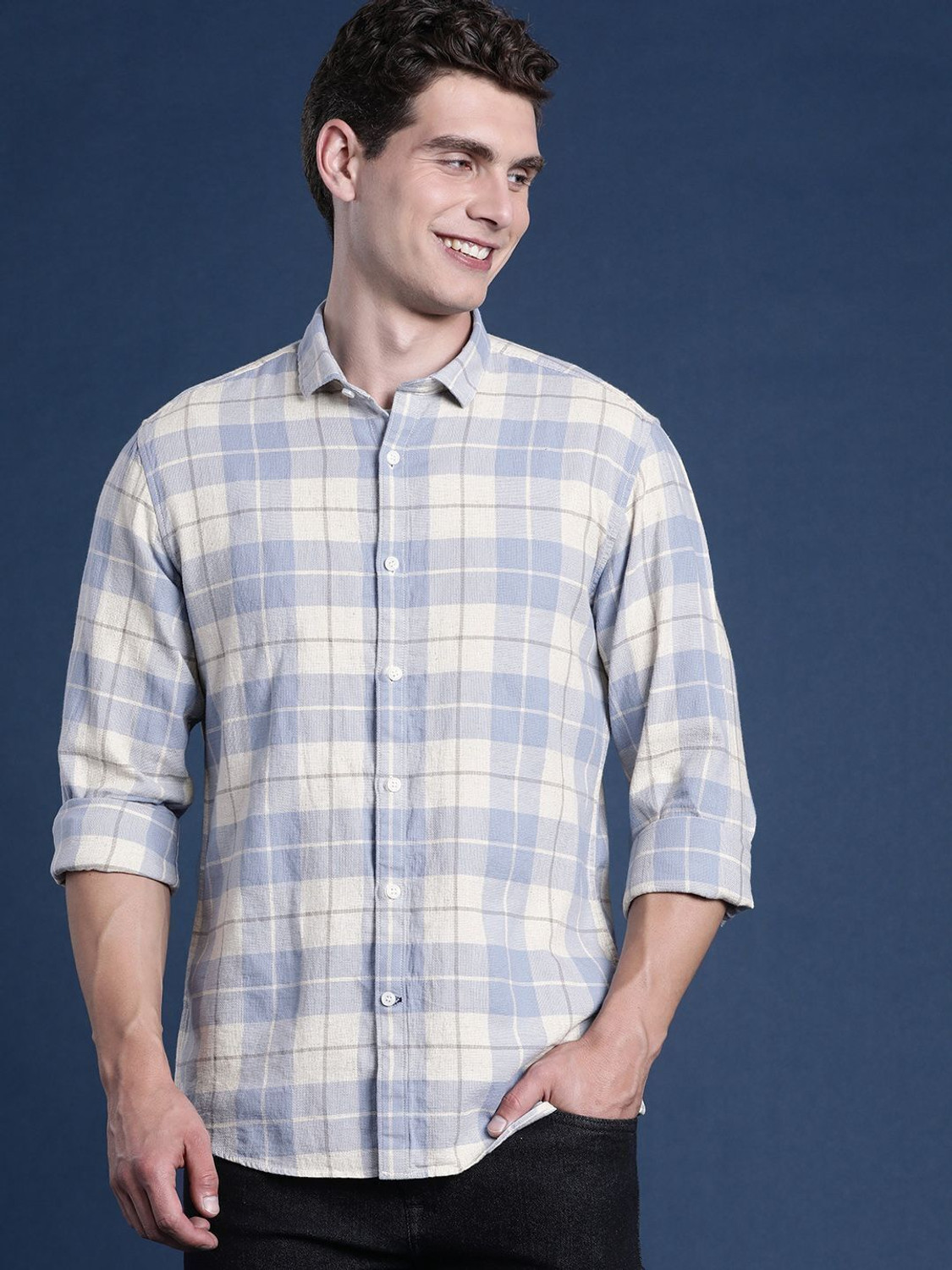 Image of Mast & Harbour Men Regular Fit Checkered Casual Shirt