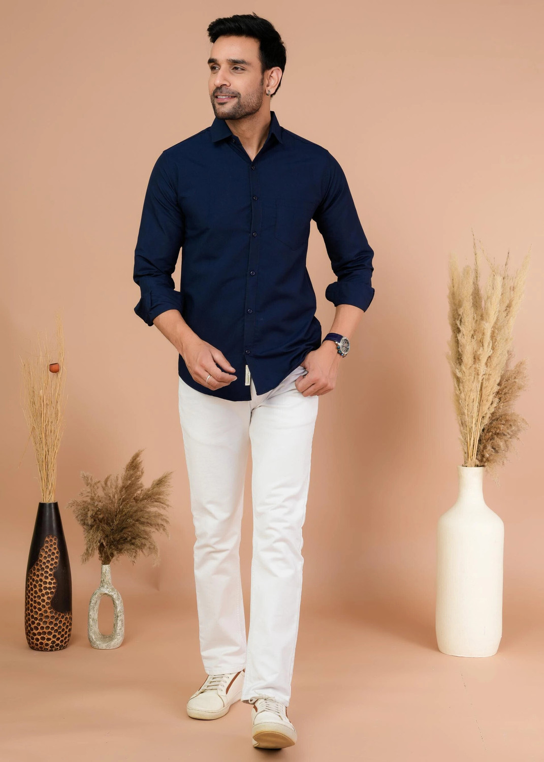 Image of ShirtandTees Men Regular Fit Solid Spread Collar Casual Shirt