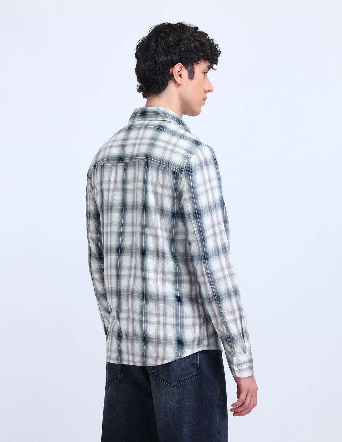 Image of FLYING MACHINE Men Slim Fit Checkered Spread Collar Casual Shirt