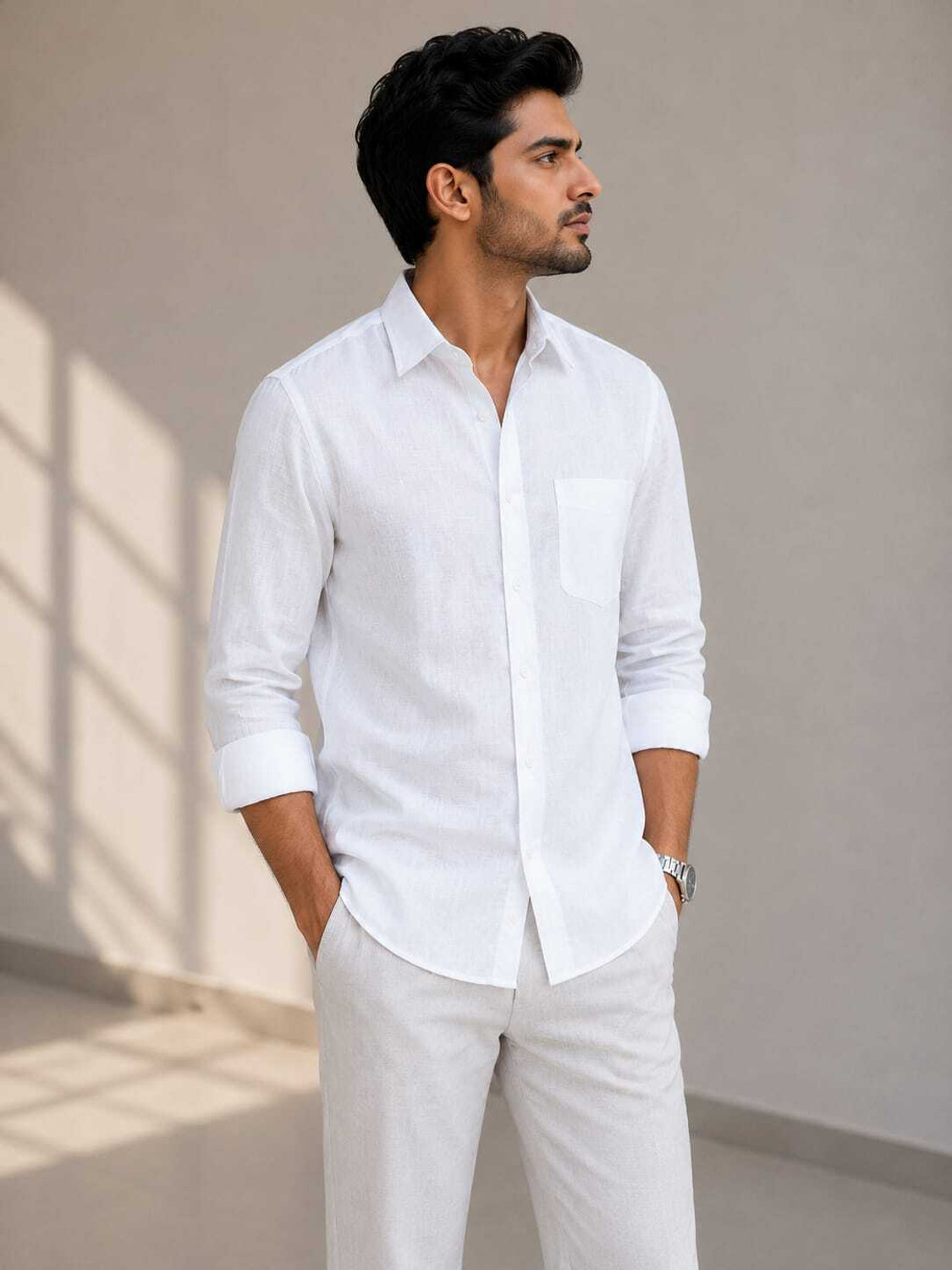 Image of HERE&NOW Men Regular Fit Solid Button Down Collar Casual Shirt