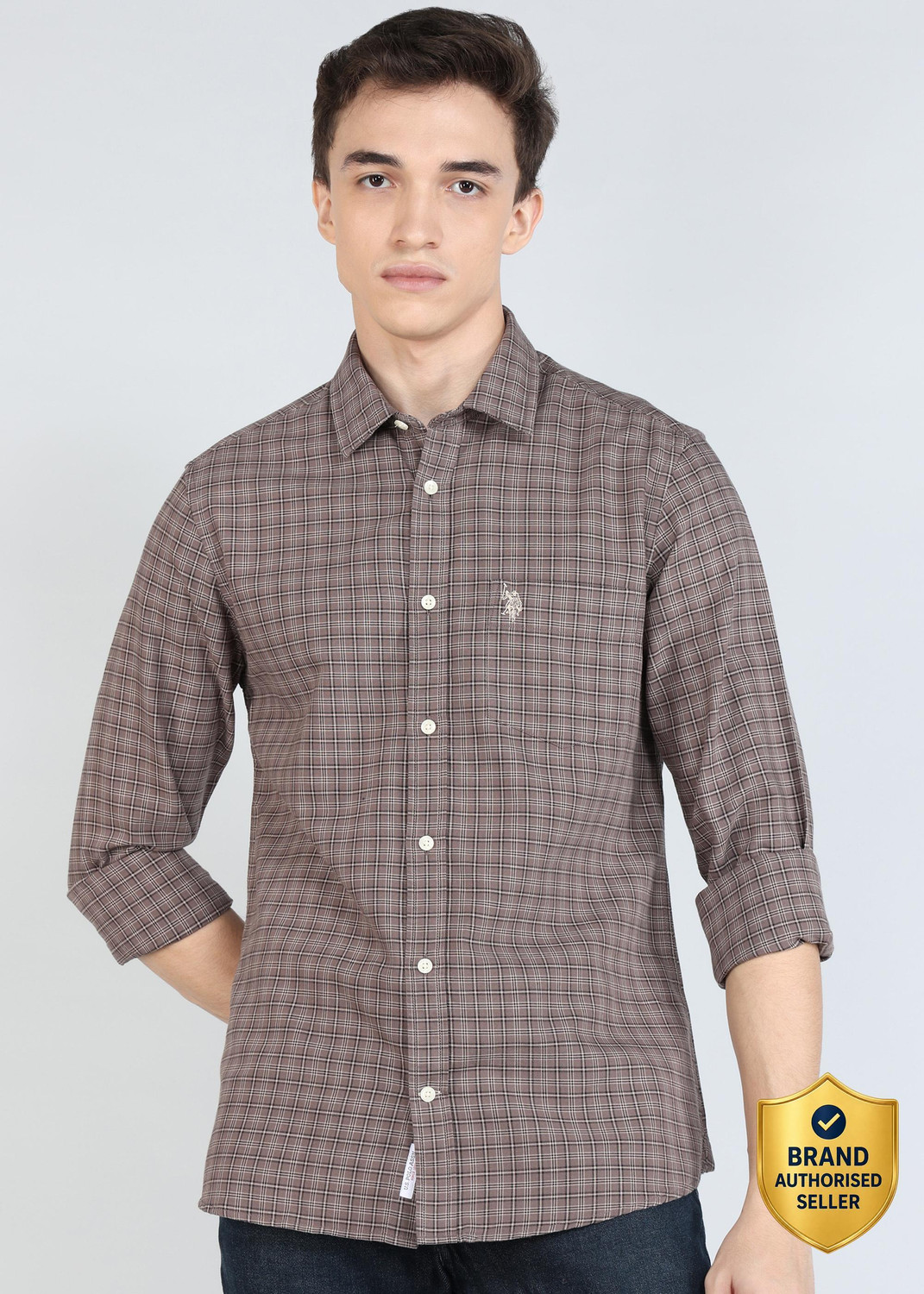 Image of U.S. POLO ASSN. Men Regular Fit Checkered Spread Collar Casual Shirt