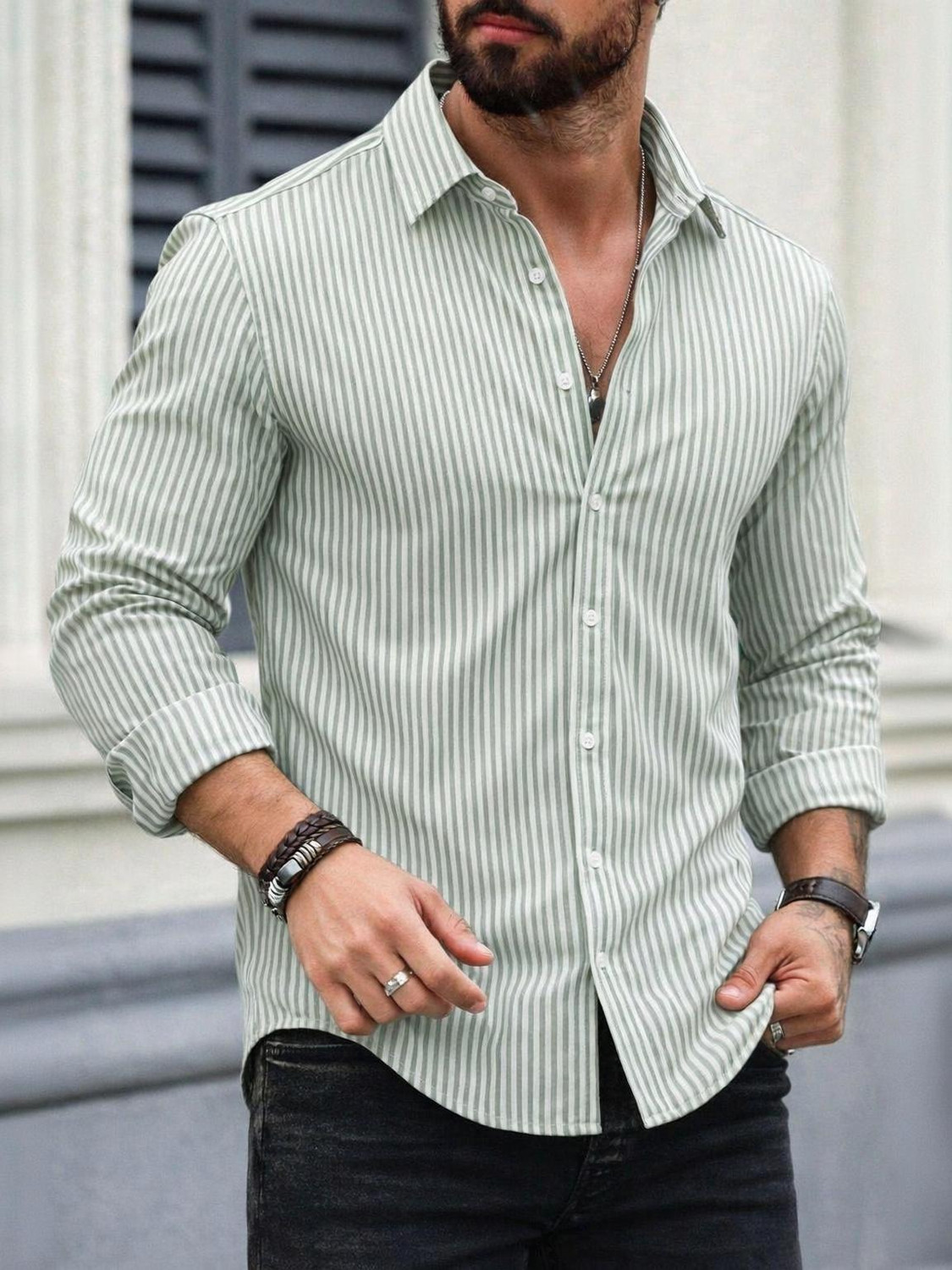 METRONAUT Men Striped Light Green Shirt - Image 1