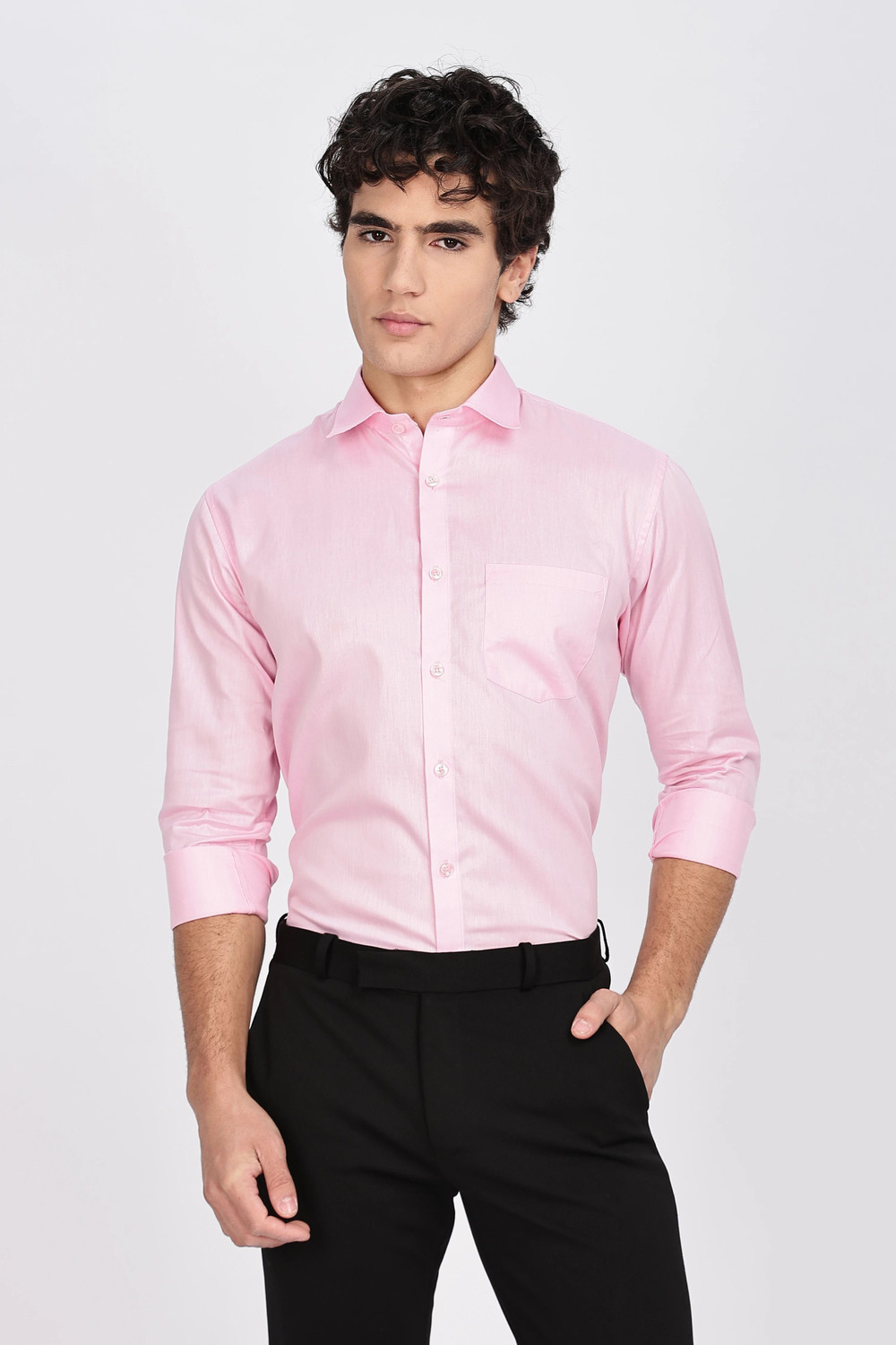 Image of FIBERMILL Men Slim Fit Solid Spread Collar Formal Shirt