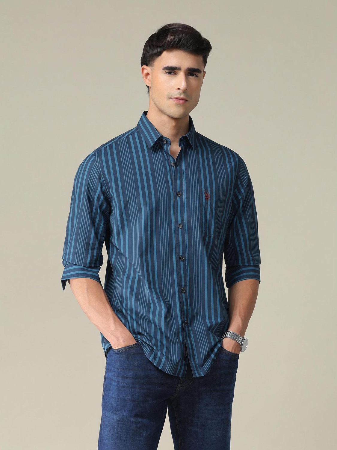 Image of U.S. POLO ASSN. Men Regular Fit Striped Casual Shirt