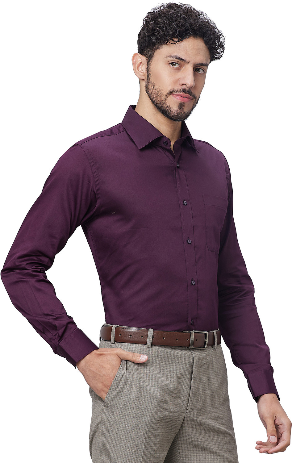 Image of Raymond Men Slim Fit Solid Cut Away Collar Formal Shirt