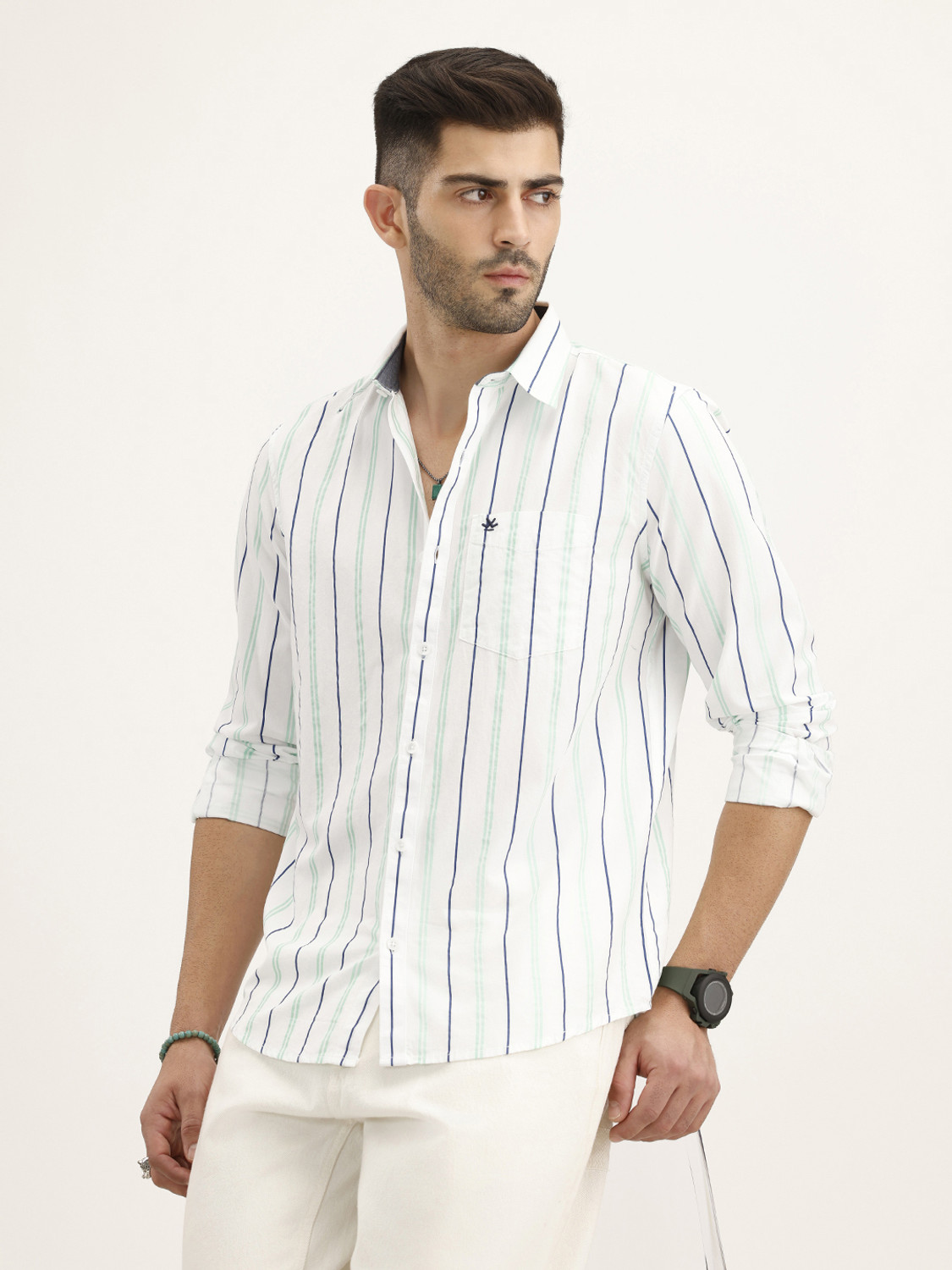 Image of WROGN Men Regular Fit Striped Casual Shirt