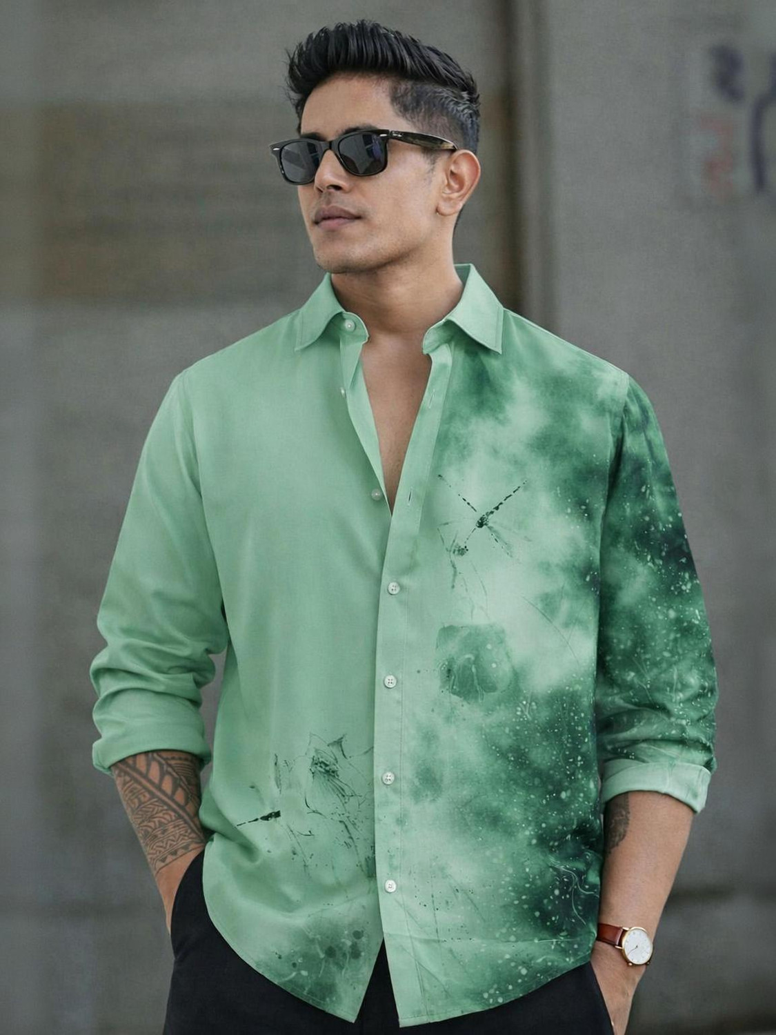 Inspiration Men Green Printed Casual Shirt - Image 5