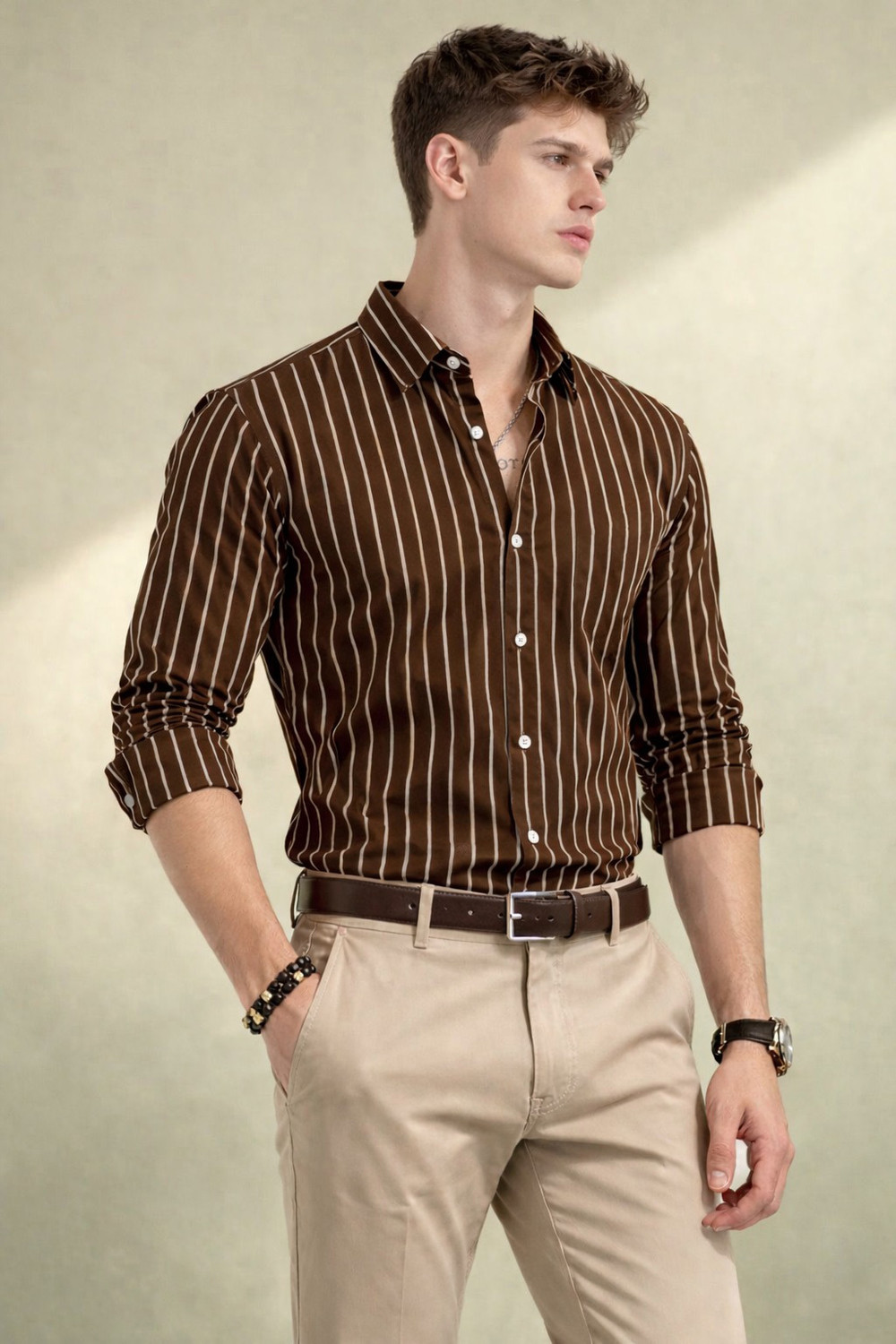 Image of FUBAR Men Slim Fit Striped Casual Shirt