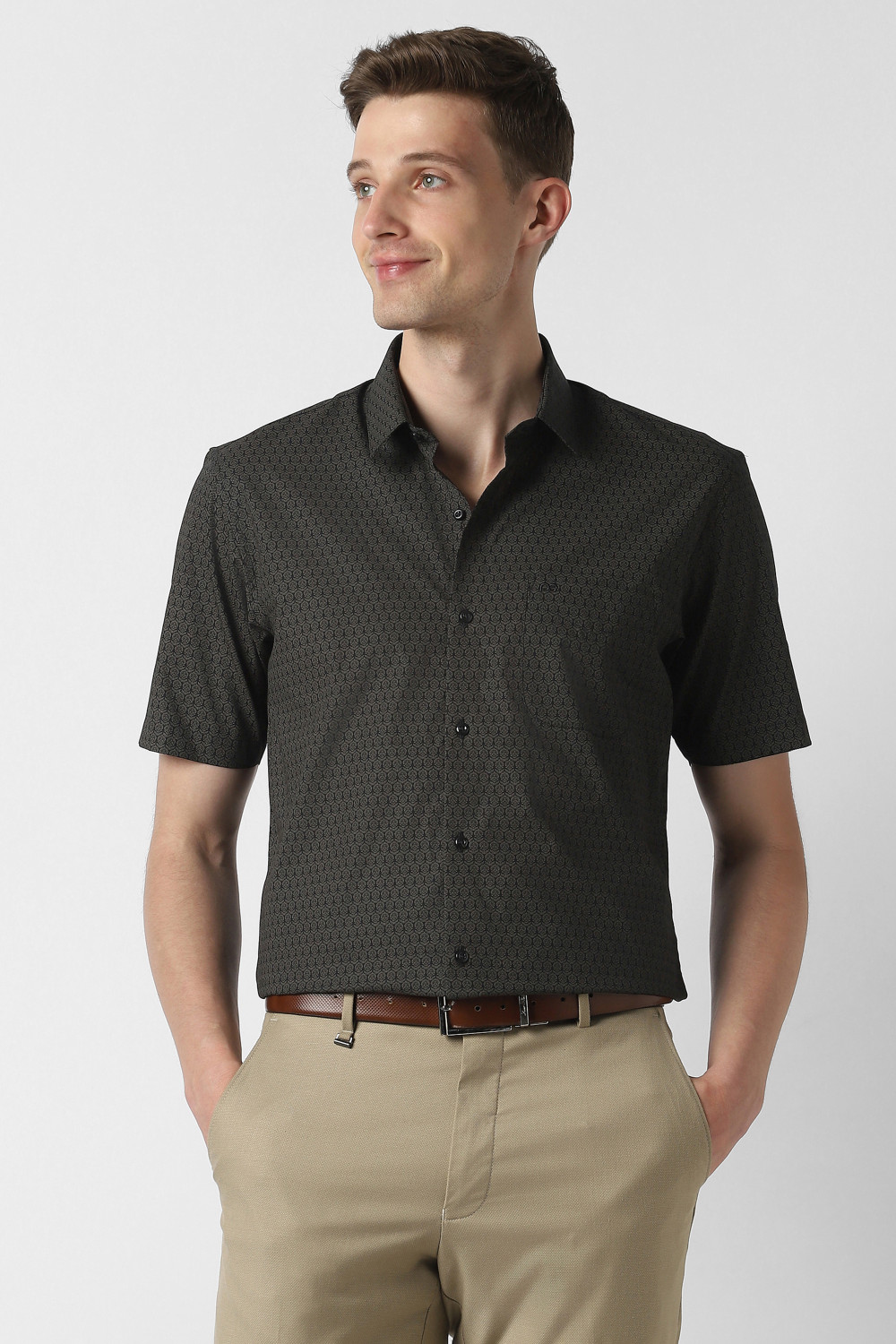 Image of Raymond Men Slim Fit Self Design Formal Shirt