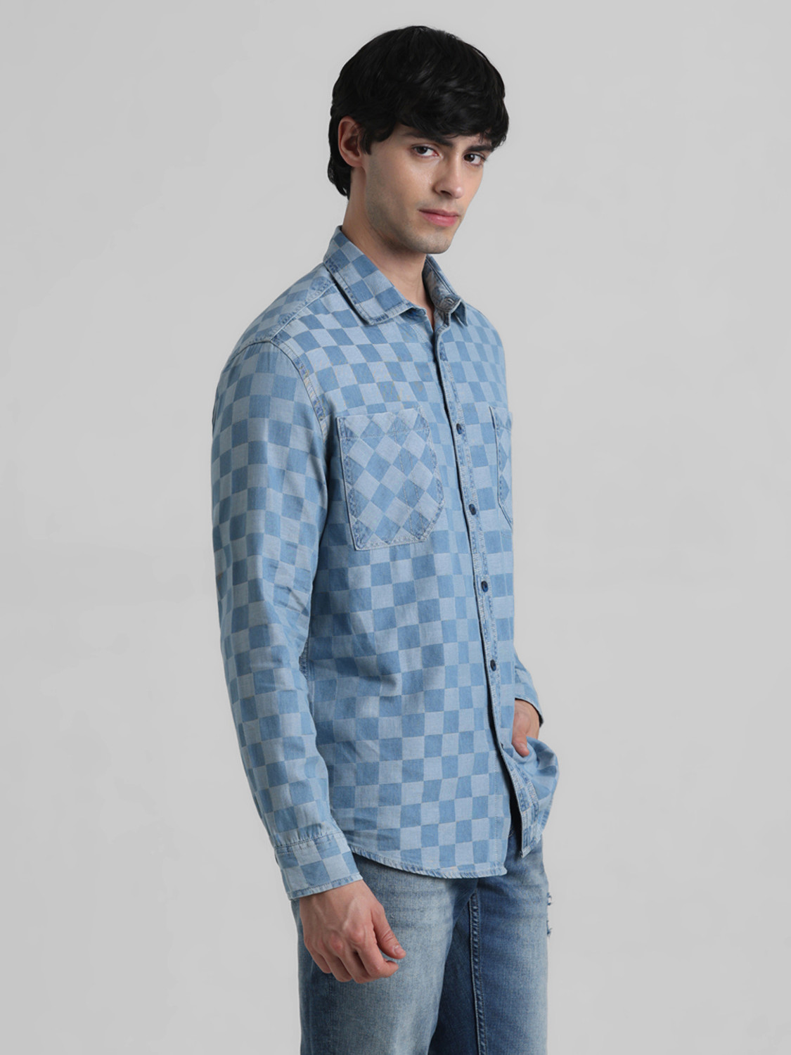 Image of JACK & JONES Men Regular Fit Checkered Spread Collar Casual Shirt