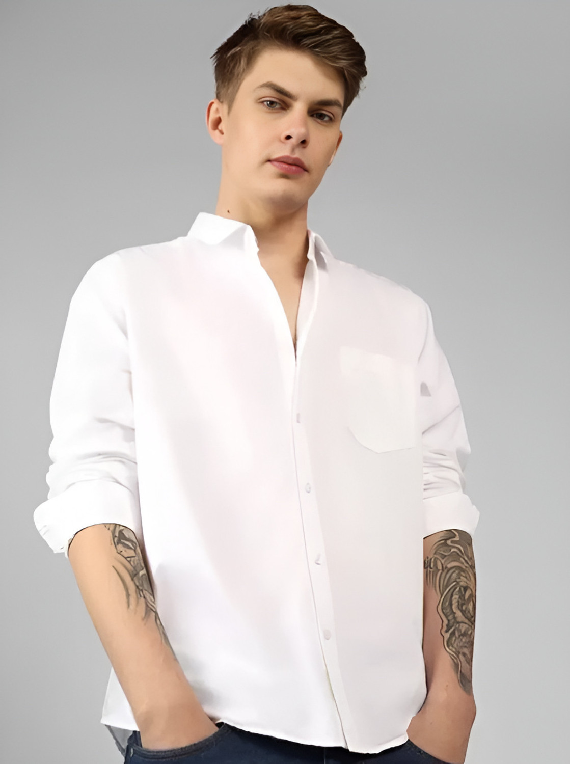 Image of Stylora Men Slim Fit Solid Spread Collar Casual Shirt