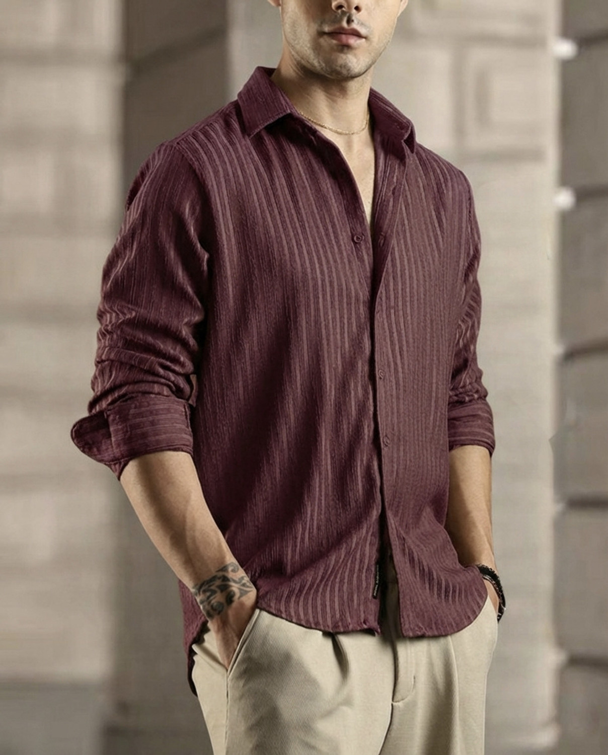 Image of Aayat Enterprises Men Slim Fit Striped Spread Collar Casual Shirt