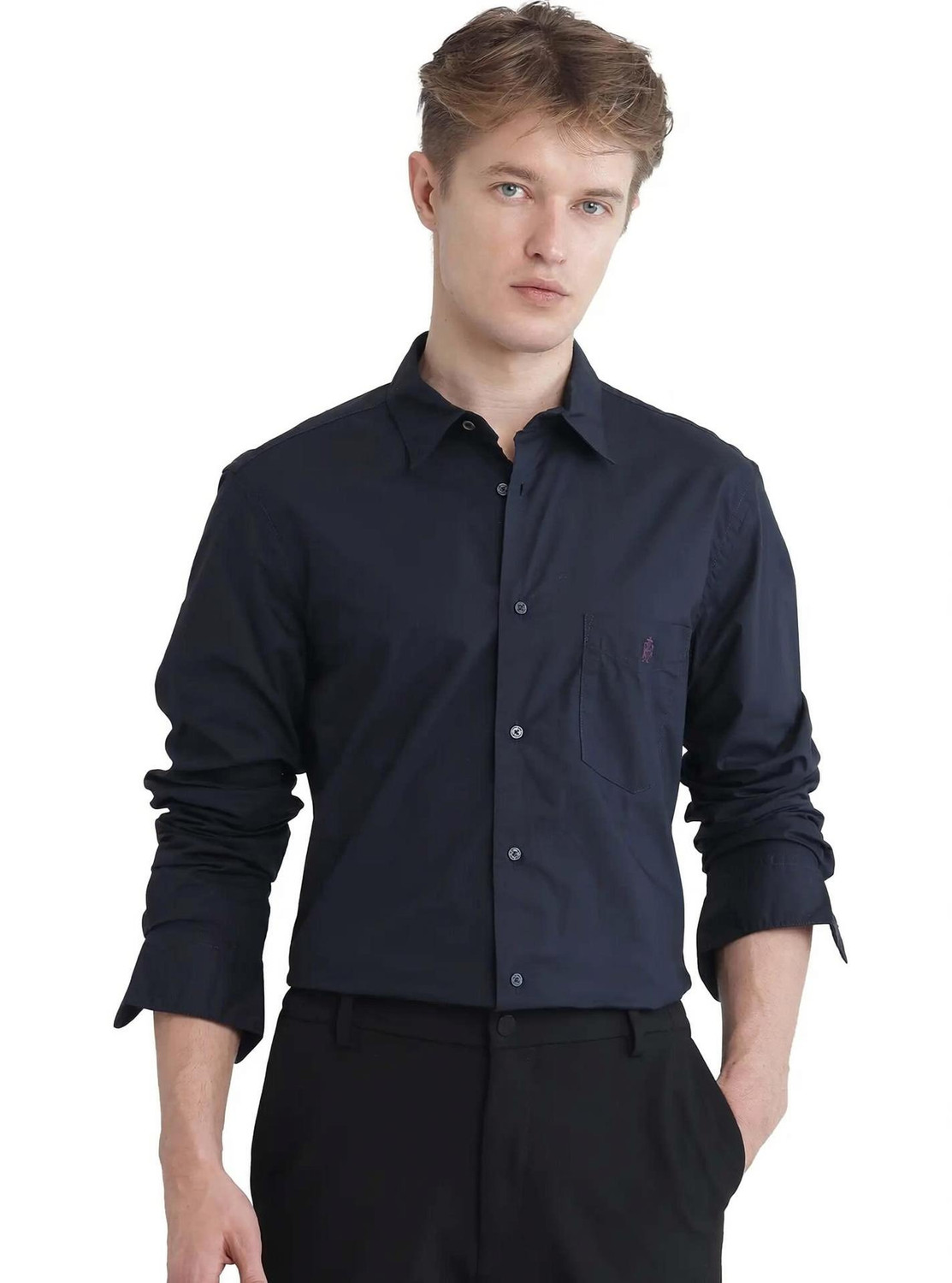 Image of RARE RABBIT Men Regular Fit Solid Casual Shirt