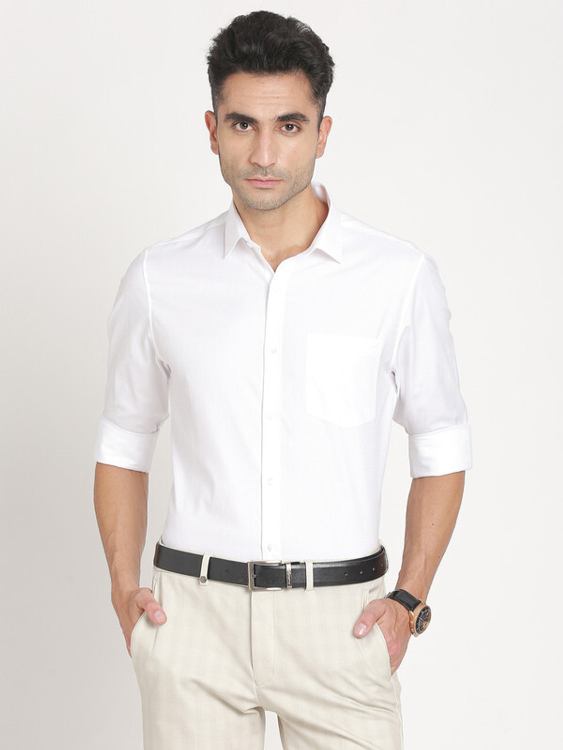 Image of TURTLE Men Slim Fit Solid Formal Shirt