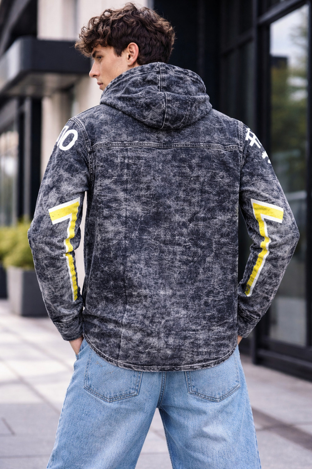 Image of Clubble Men Regular Fit Washed, Graphic Print, Printed Hood Collar Casual Shirt