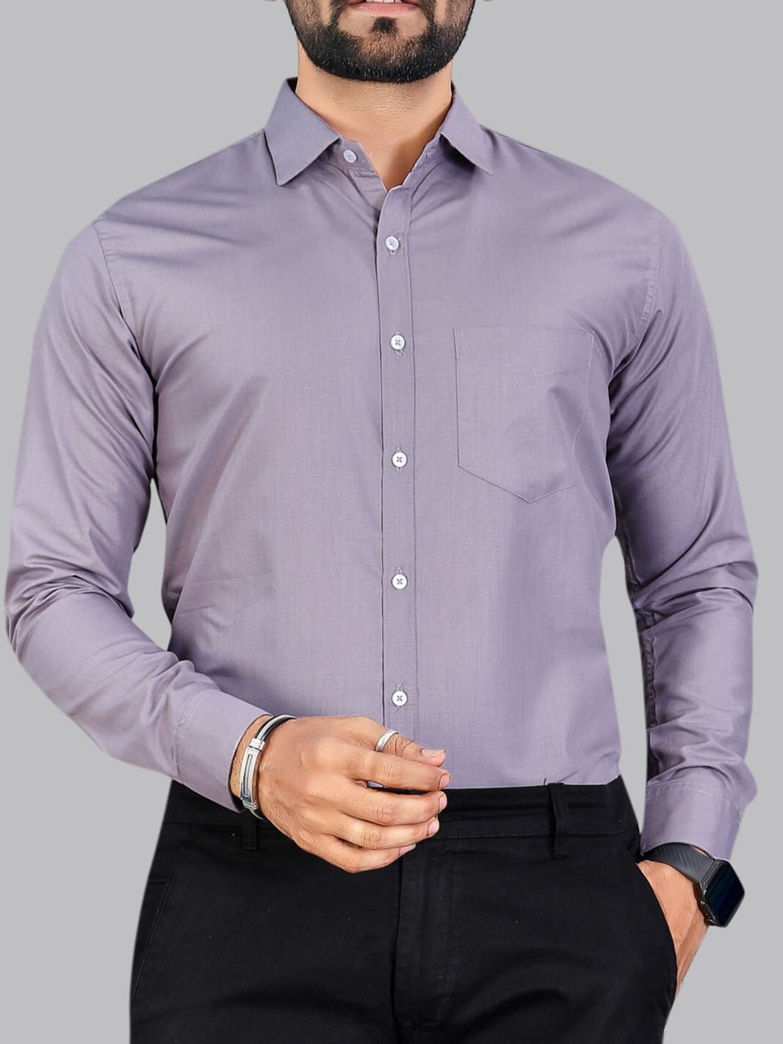 Image of FIBERMILL Men Slim Fit Solid Spread Collar Formal Shirt
