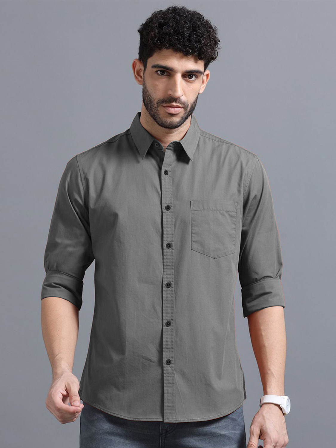 Image of METRONAUT Men Regular Fit Solid Spread Collar Casual Shirt