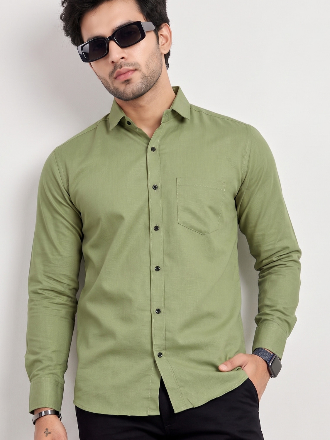 Image of FIBERMILL Men Slim Fit Solid Spread Collar Formal Shirt