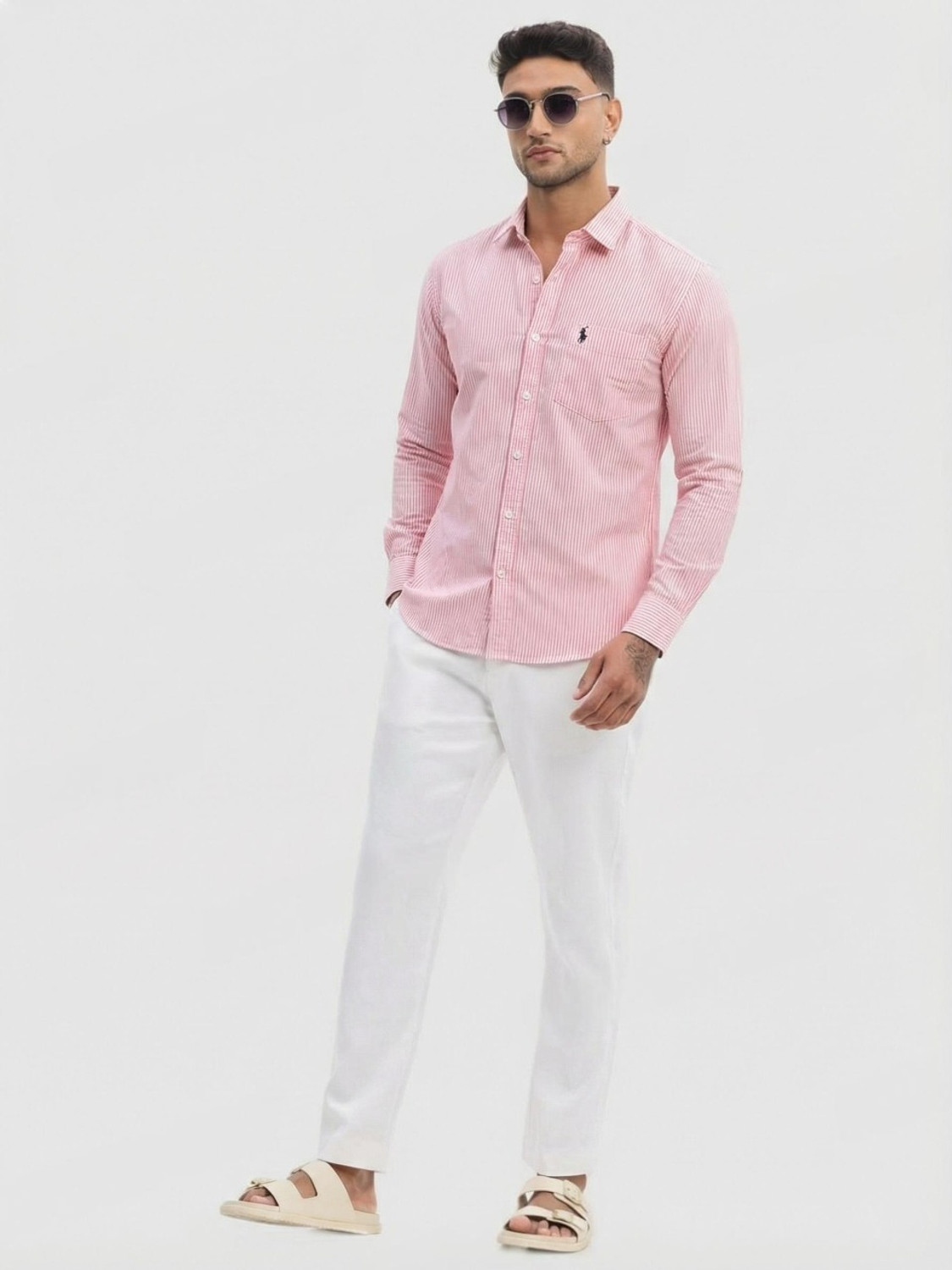 Image of RADHIKA FASHION HOUSE Men Regular Fit Striped Curved Collar Casual Shirt