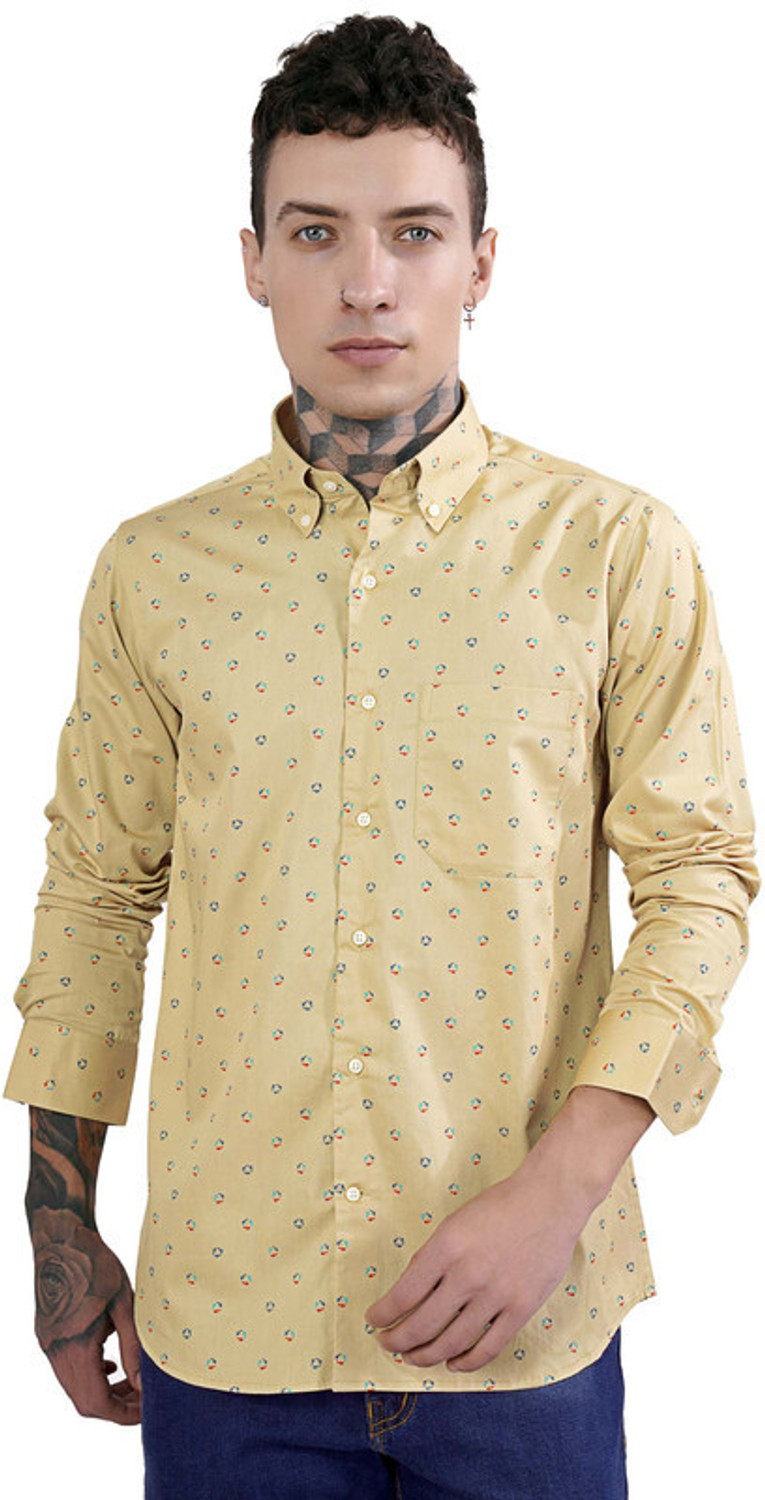 Image of french crown Men Regular Fit Printed Spread Collar Casual Shirt