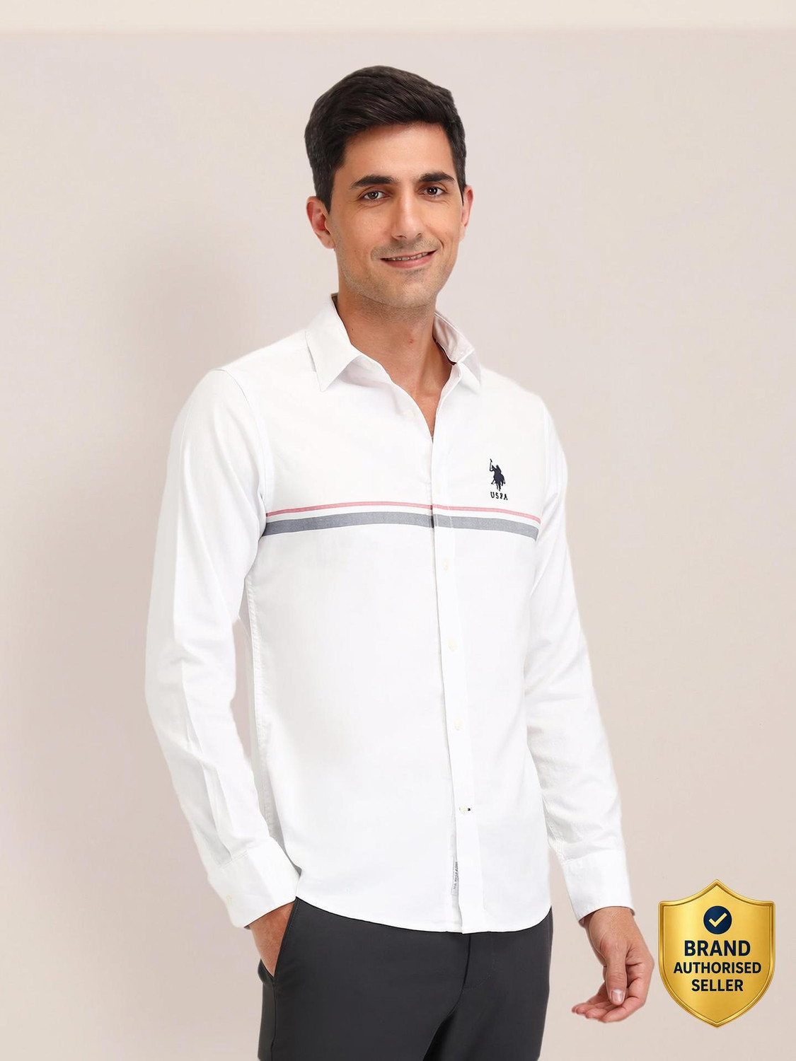 U.S. POLO ASSN. Men Striped Casual White Shirt - Image 6