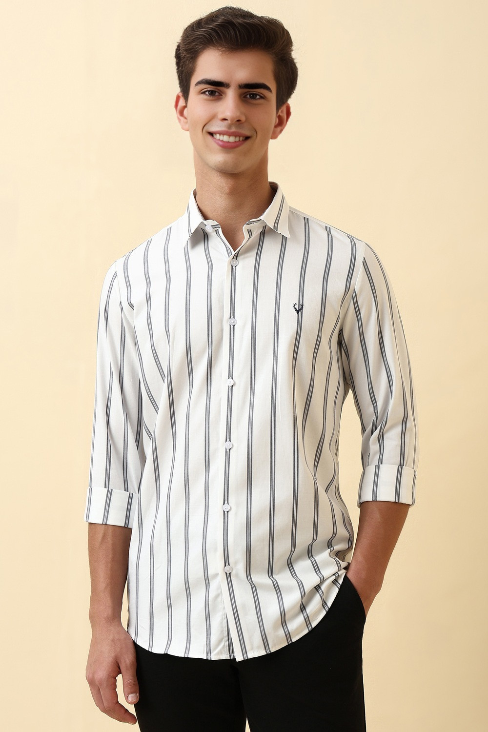 Allen Solly Men Striped Casual White Shirt - Image 6