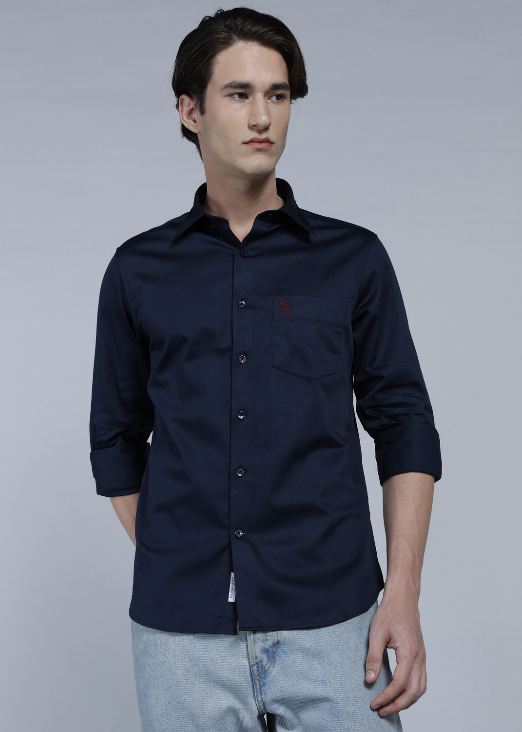 Image of U.S. POLO ASSN. Men Regular Fit Solid Spread Collar Casual Shirt