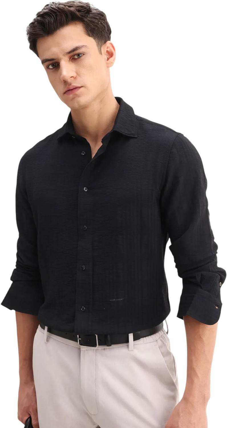 Men Regular Fit Solid Spread Collar Casual Shirt by RARE RABBIT - Image 1
