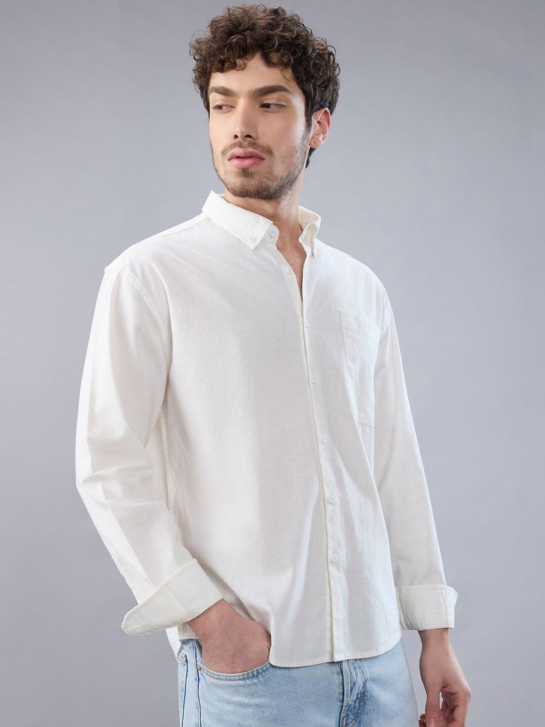 Image of HERE&NOW Men Regular Fit Solid Button Down Collar Casual Shirt