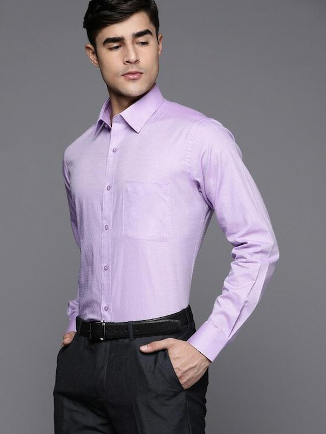 Image of Raymond Men Slim Fit Self Design Formal Shirt