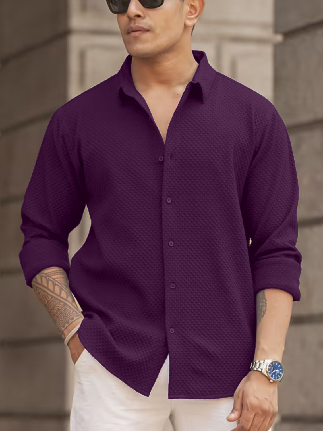 Image of bellstone Men Regular Fit Solid Spread Collar Casual Shirt