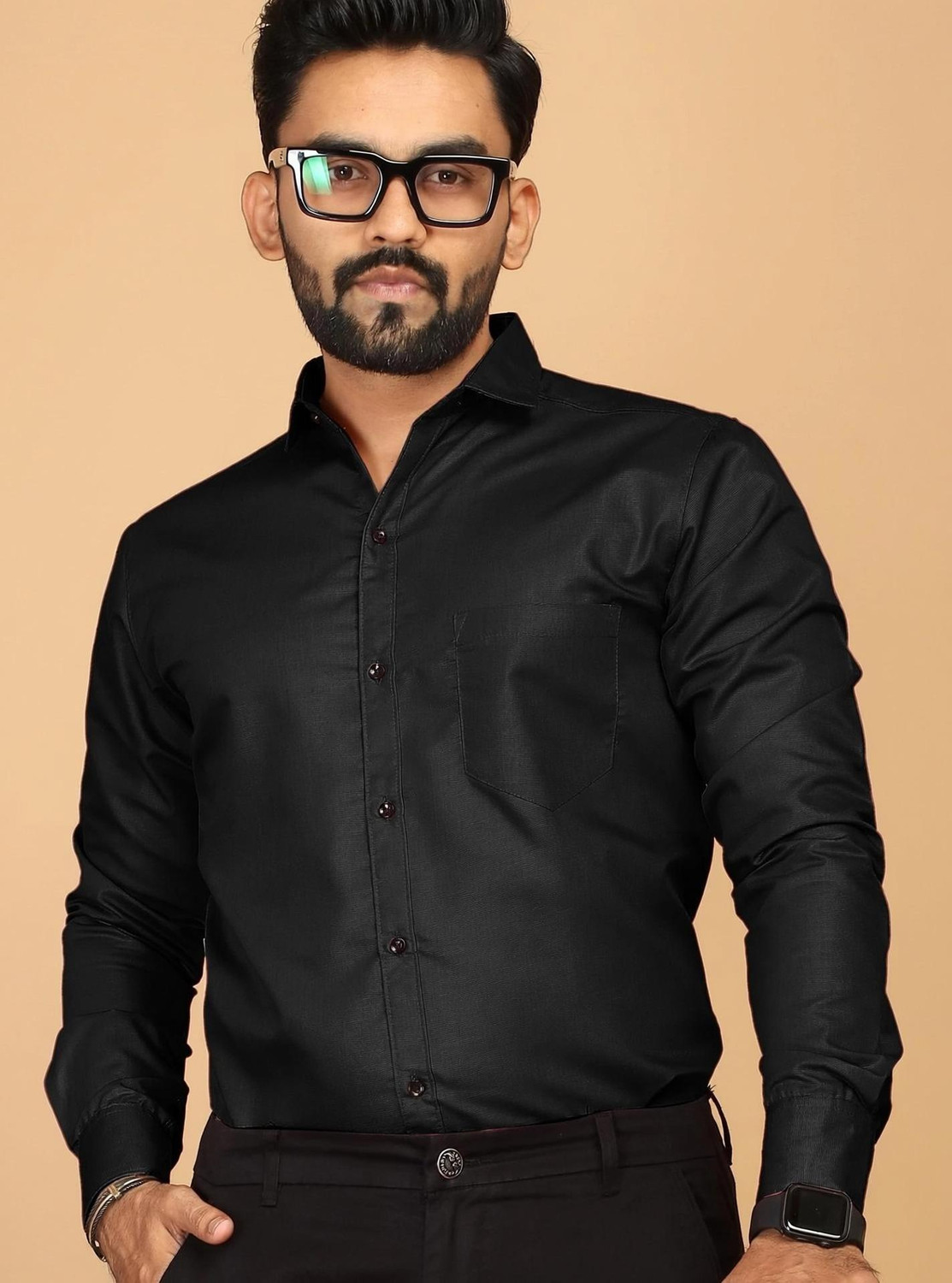 Image of AATWANIS Men Regular Fit Solid, Checkered Spread Collar Casual Shirt (Pack of 2)